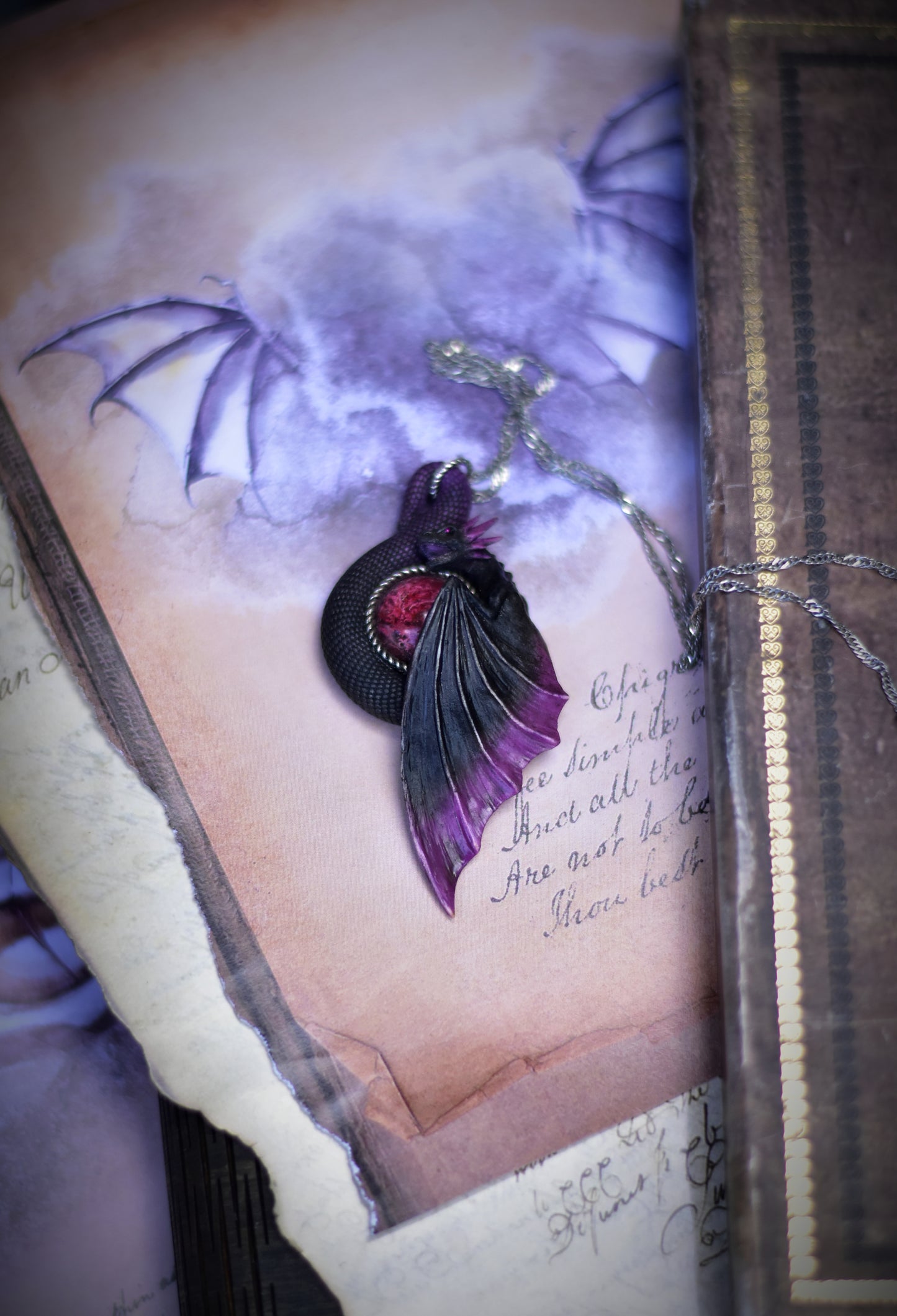 Black and Purple Dragon Necklace