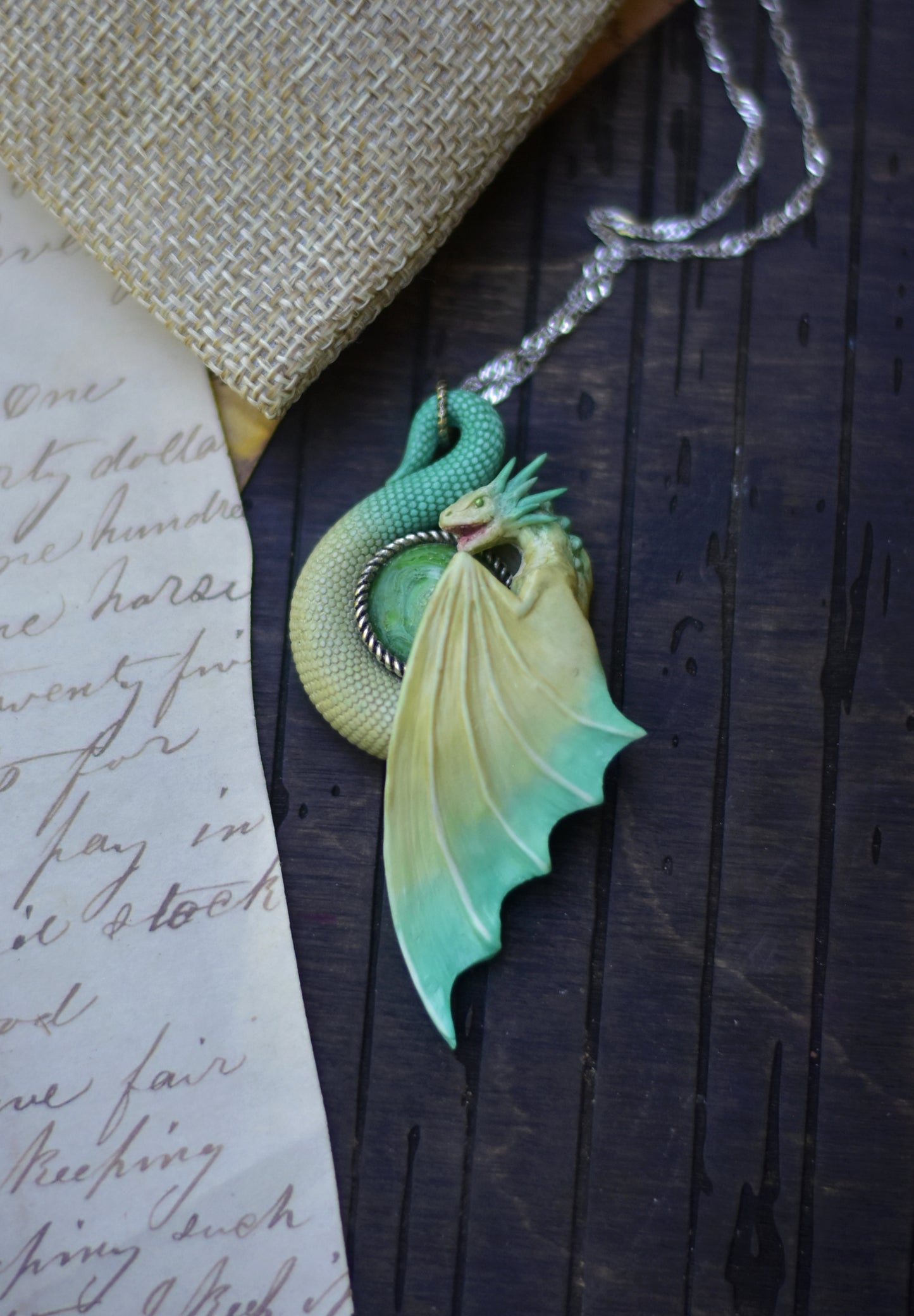 Pale Yellow and Turquoise Dragon Necklace