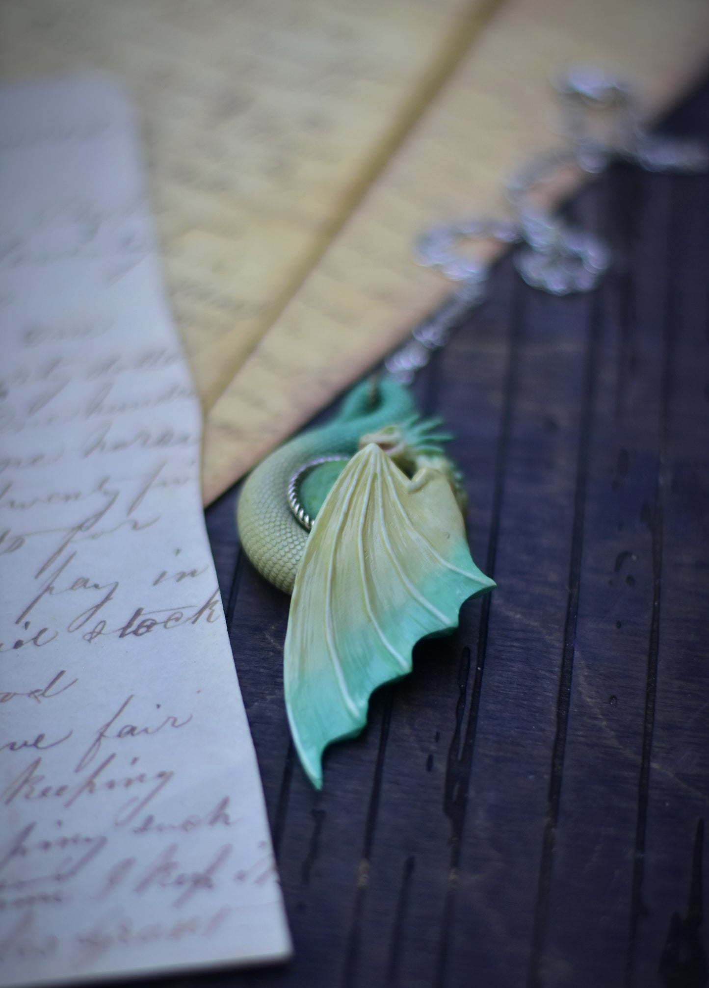 Pale Yellow and Turquoise Dragon Necklace