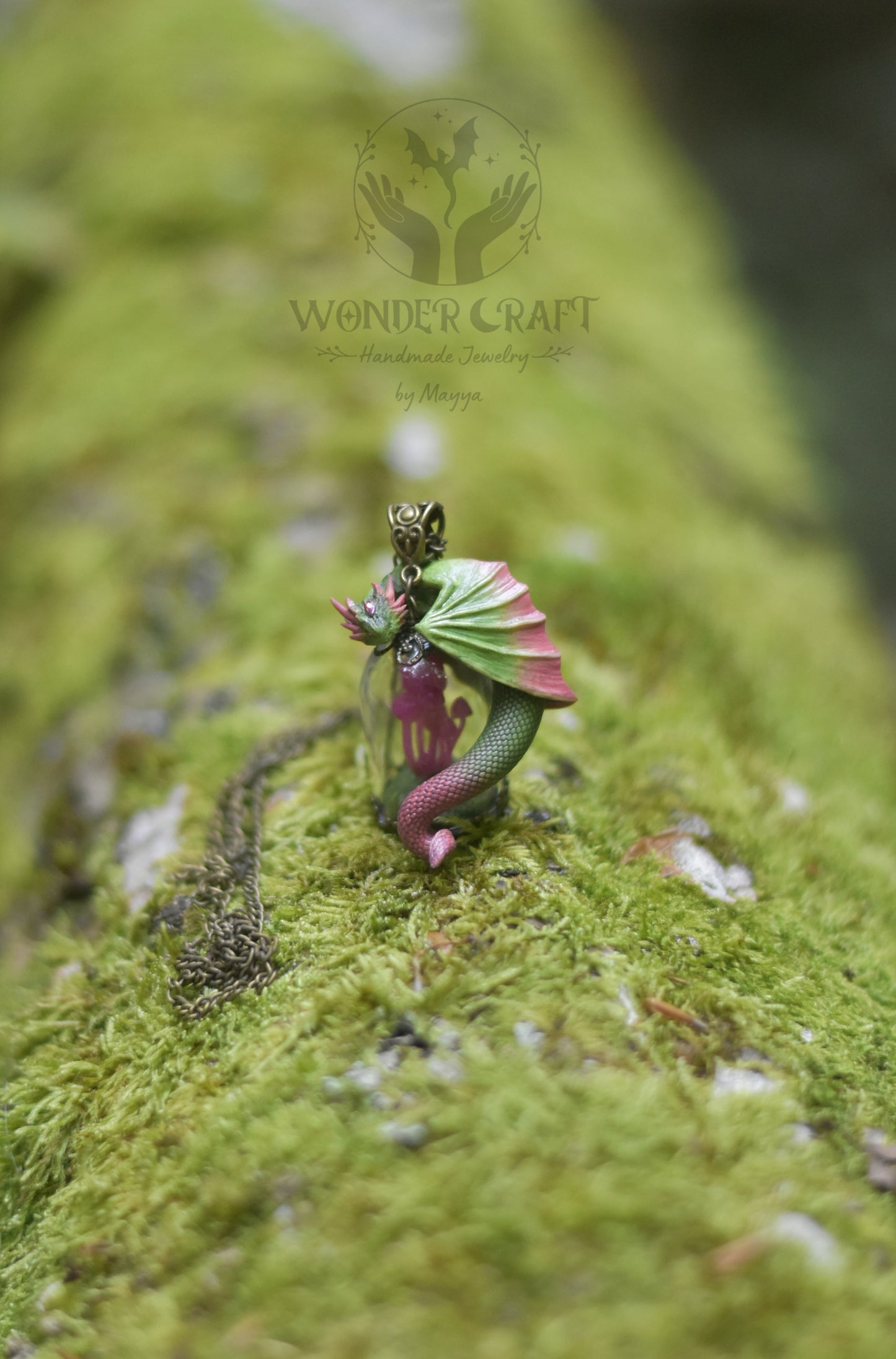 Guardian Dragon with Mini Mushrooms Necklace