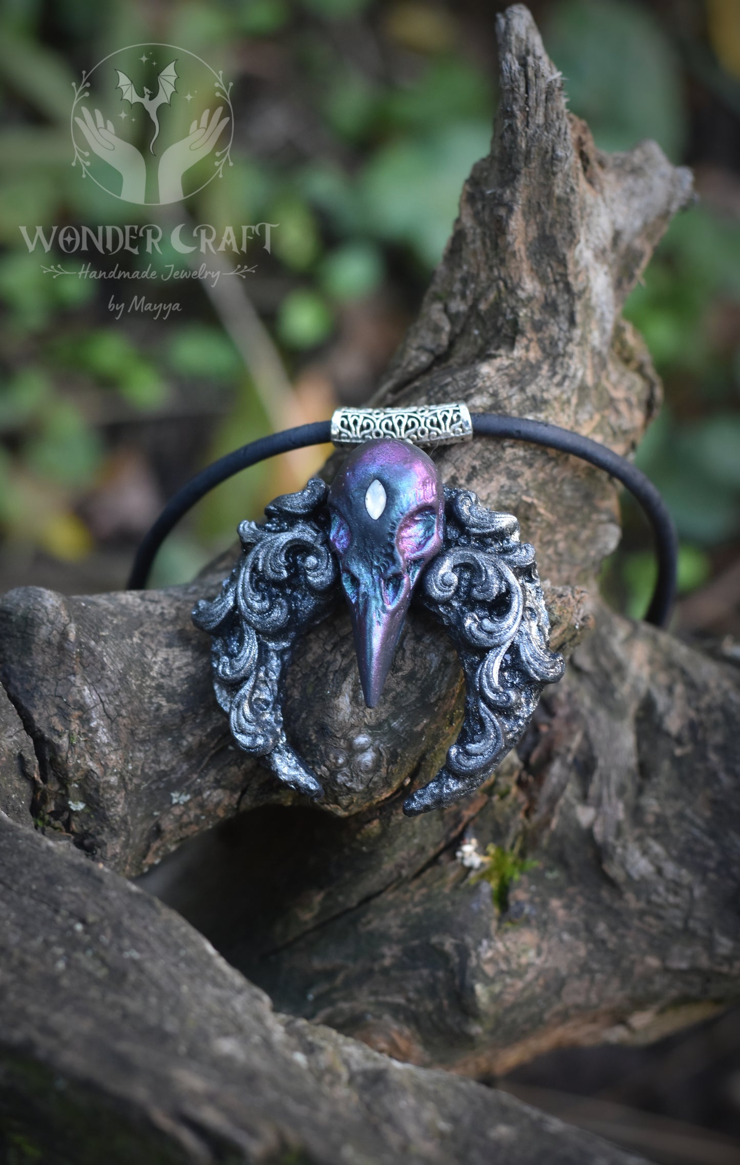 Crescent Moon with Raven Skull Necklace (Varieties)