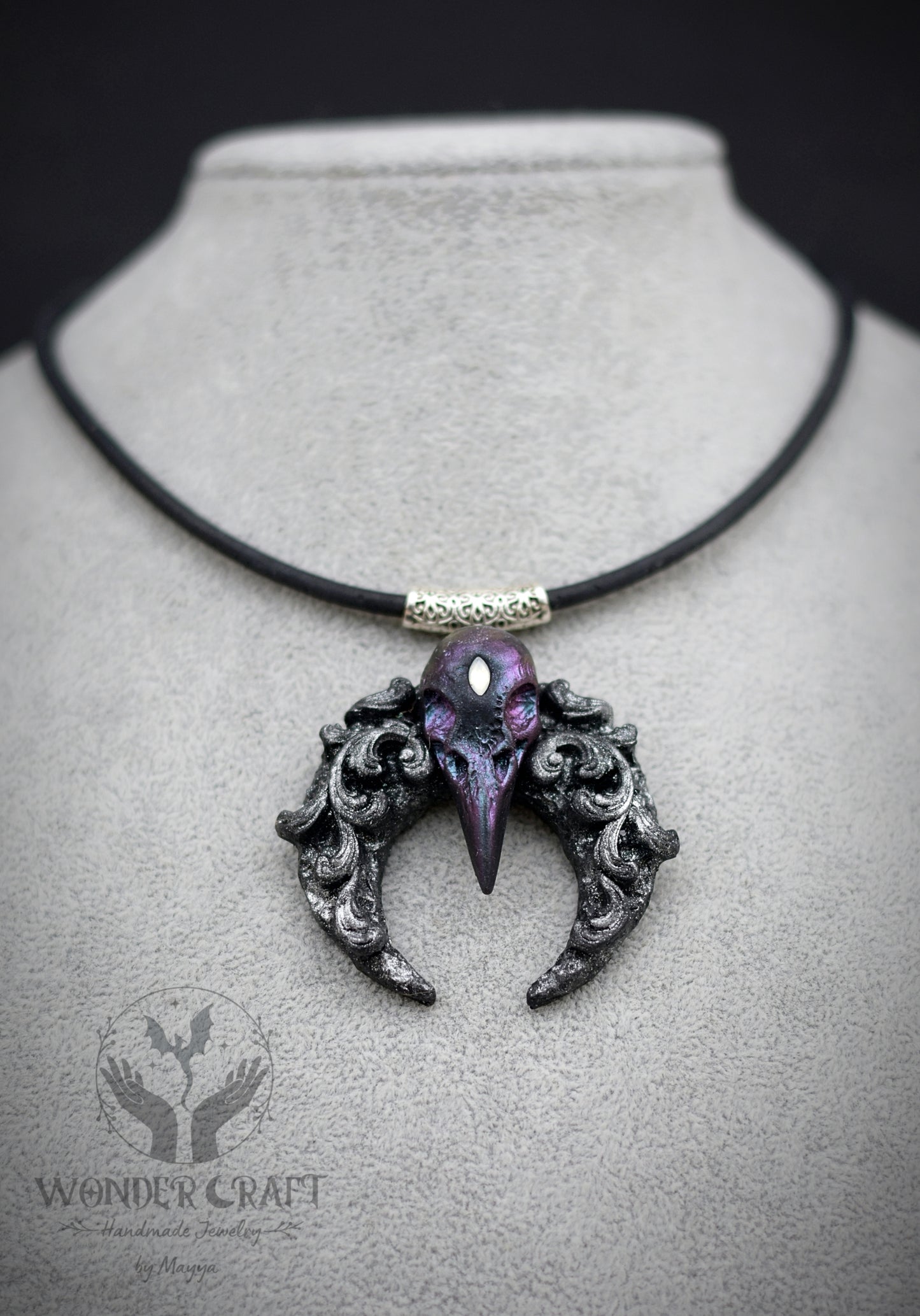 Crescent Moon with Raven Skull Necklace (Varieties)