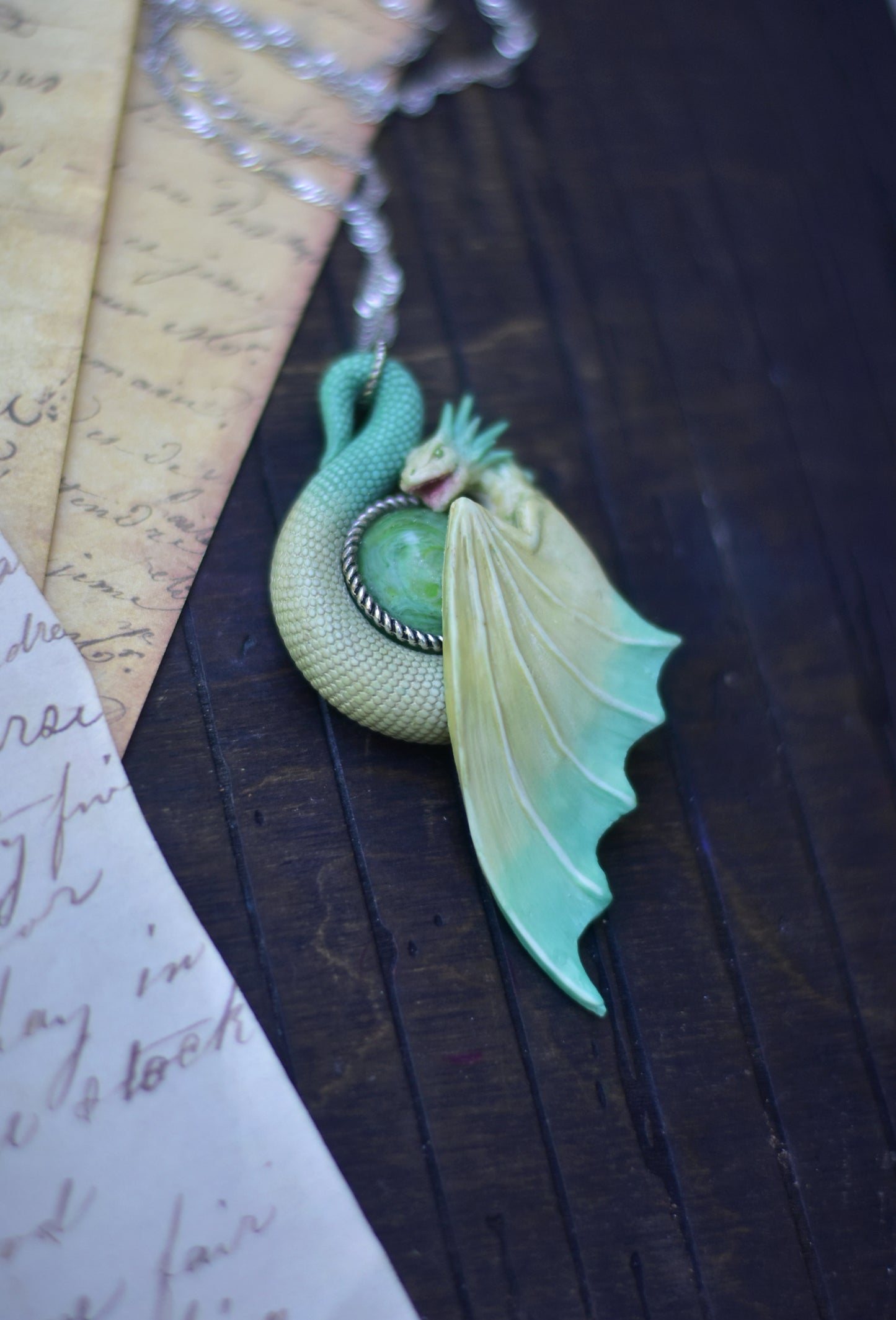 Pale Yellow and Turquoise Dragon Necklace
