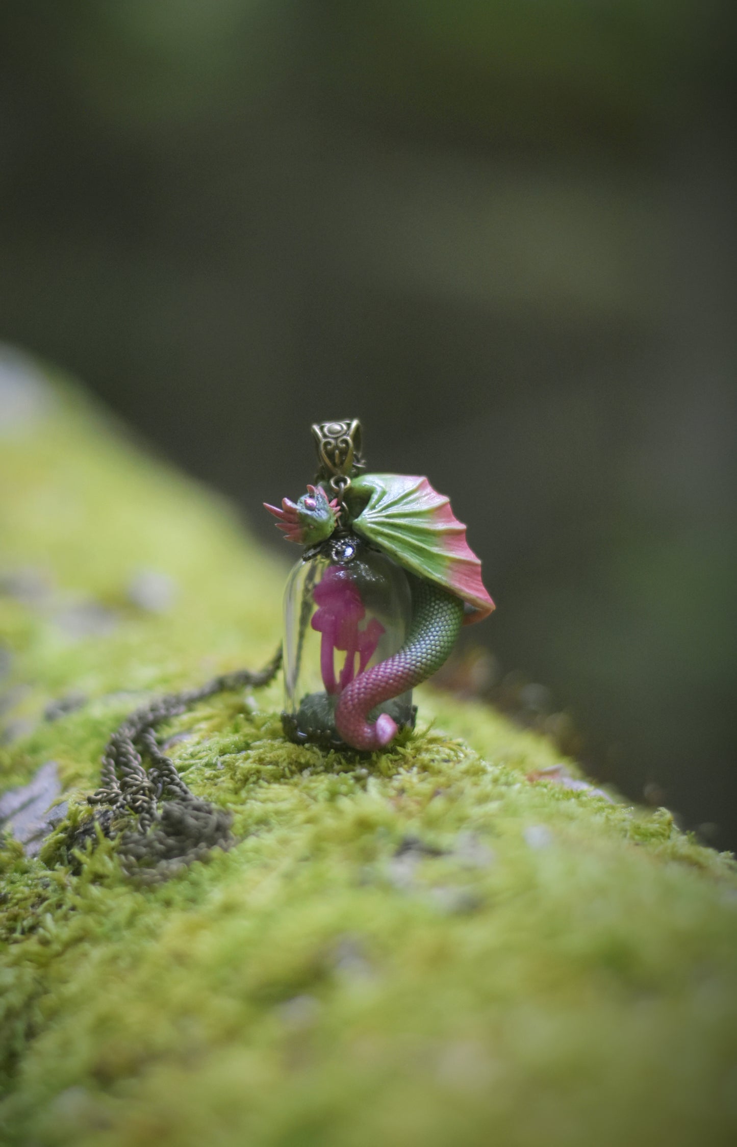 Guardian Dragon with Mini Mushrooms Necklace