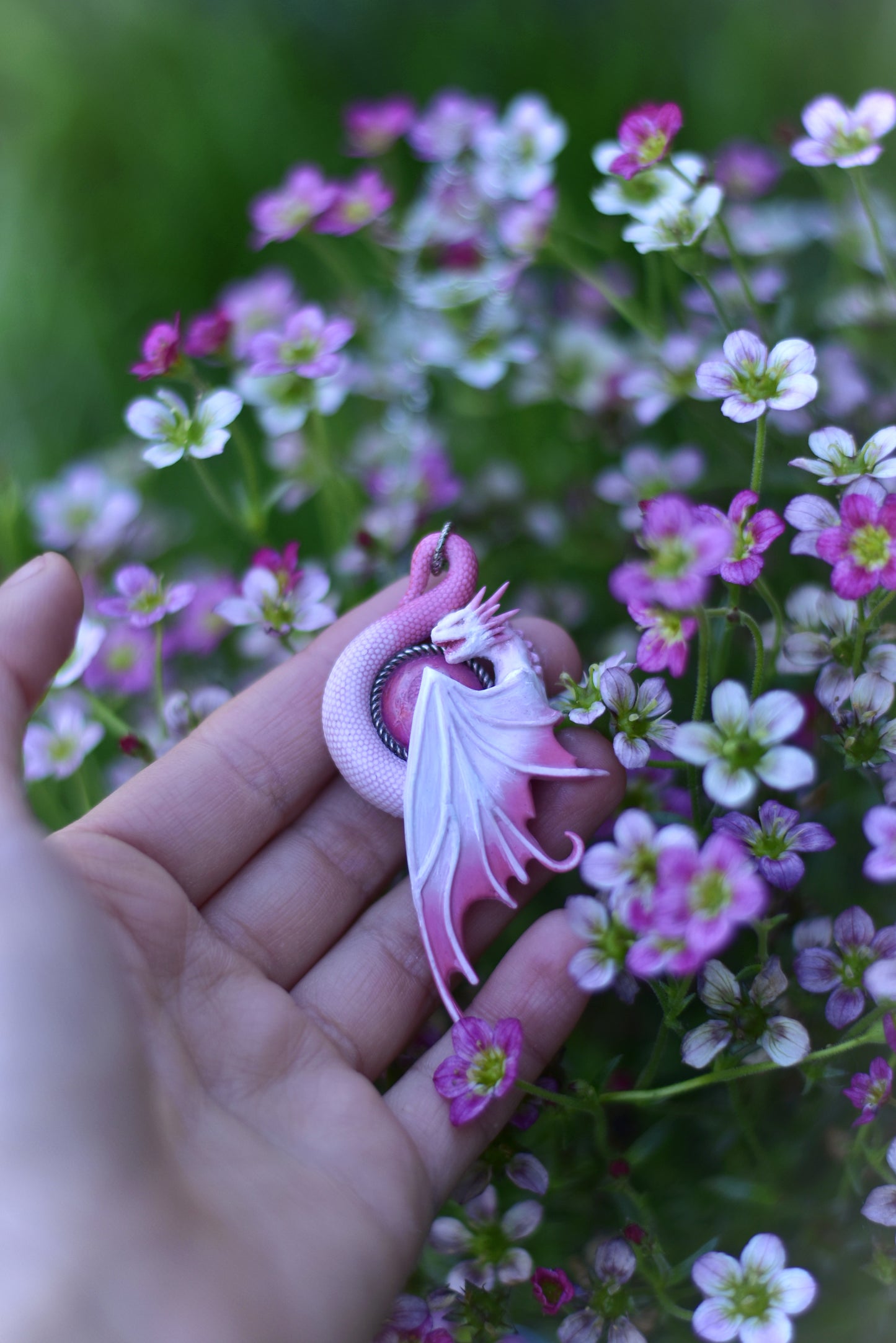 White and Pink Fairy Dragon Necklace