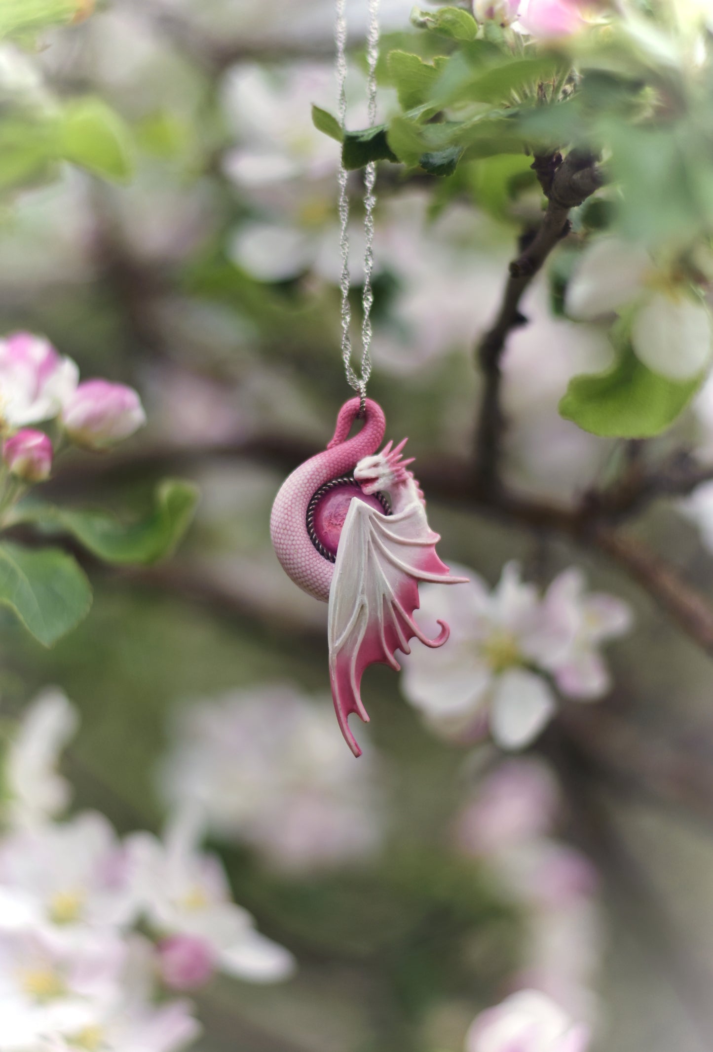 White and Pink Fairy Dragon Necklace