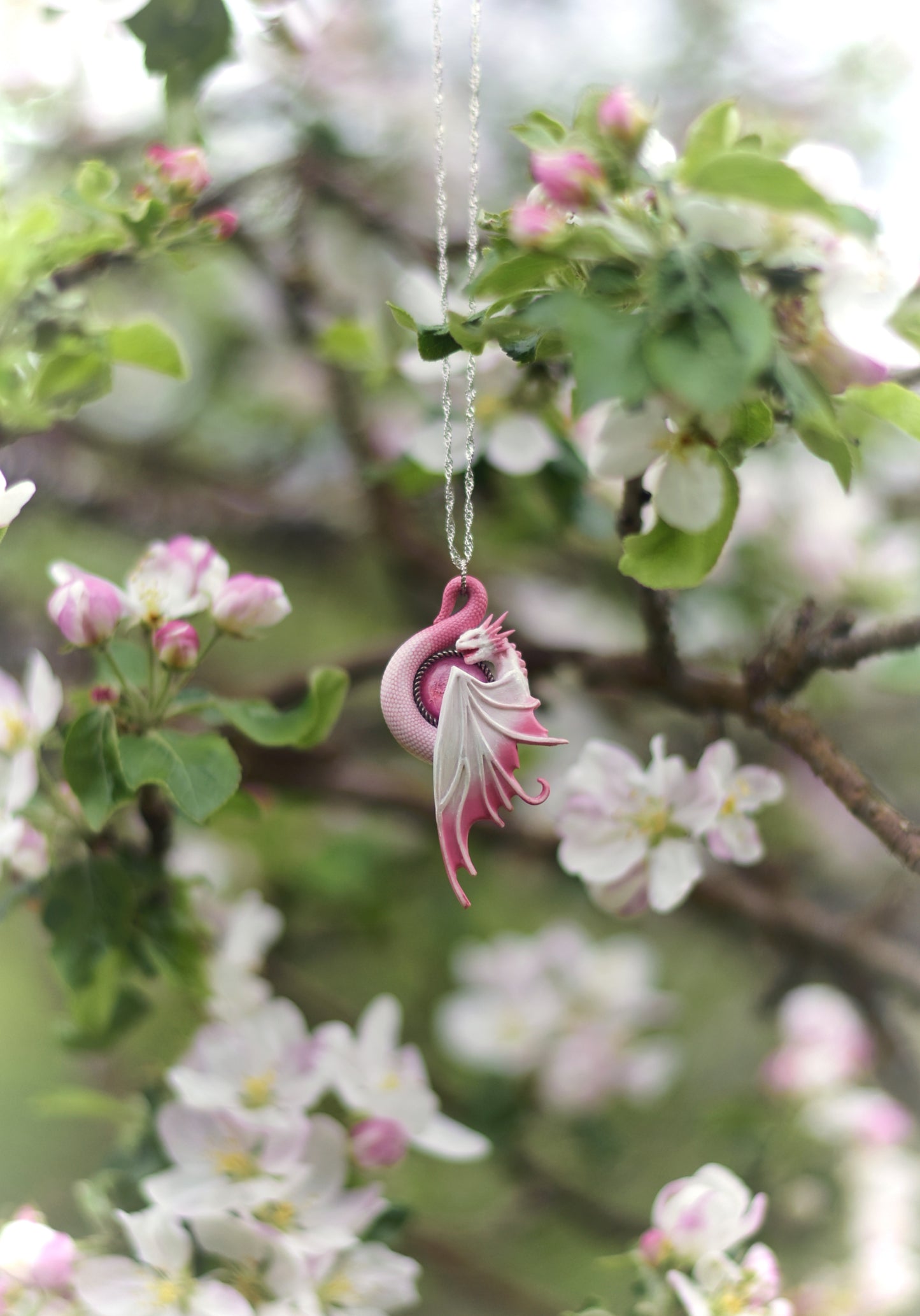 White and Pink Fairy Dragon Necklace