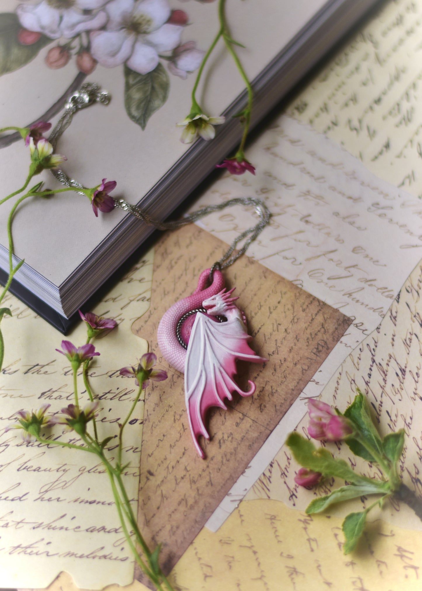White and Pink Fairy Dragon Necklace