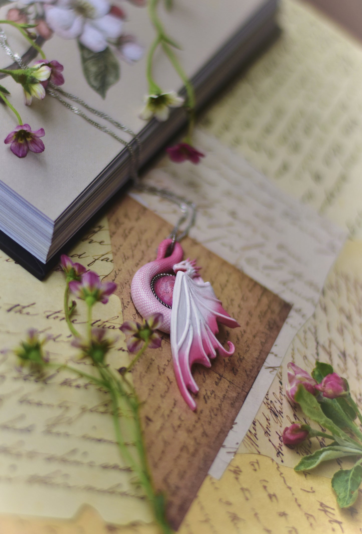 White and Pink Fairy Dragon Necklace