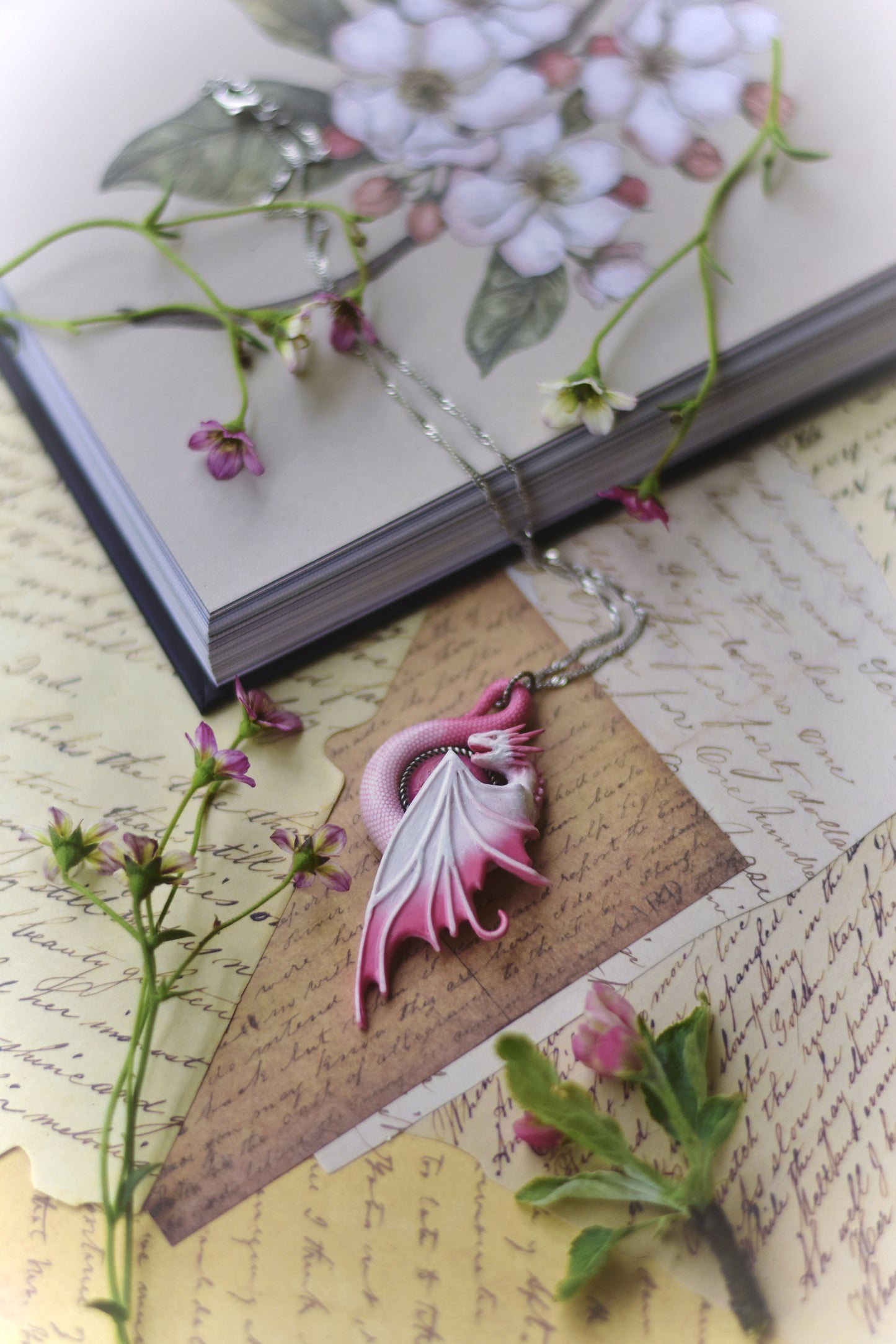 White and Pink Fairy Dragon Necklace