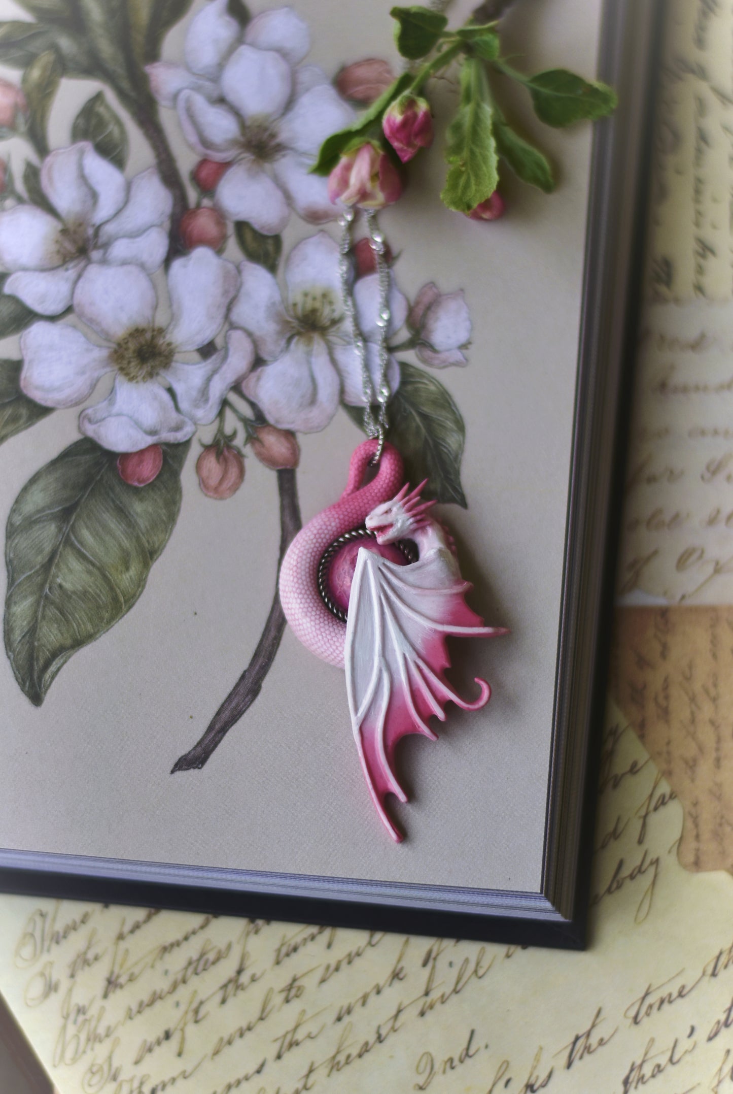 White and Pink Fairy Dragon Necklace