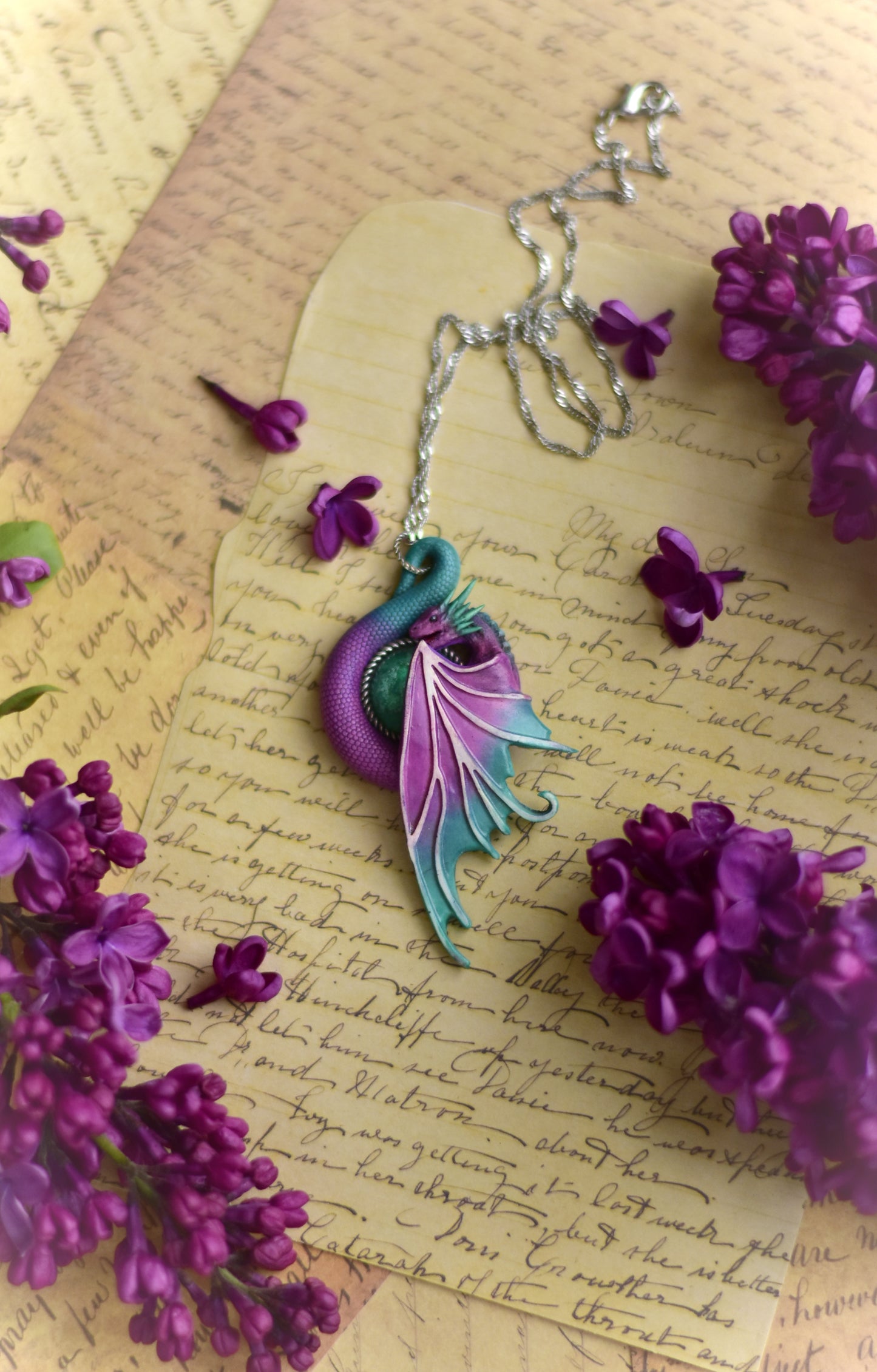 Violet & Teal Fairy Dragon Necklace