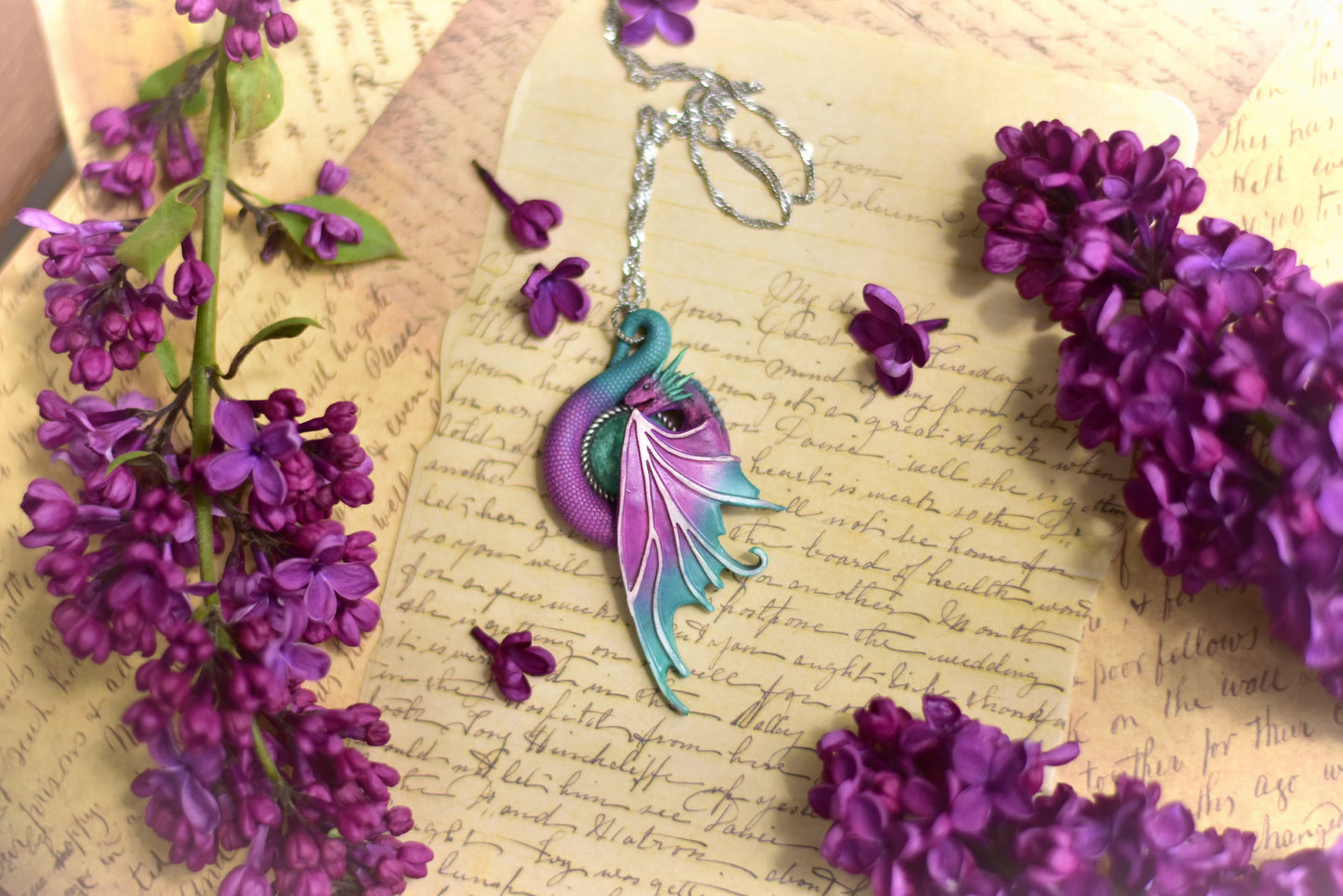 Violet & Teal Fairy Dragon Necklace