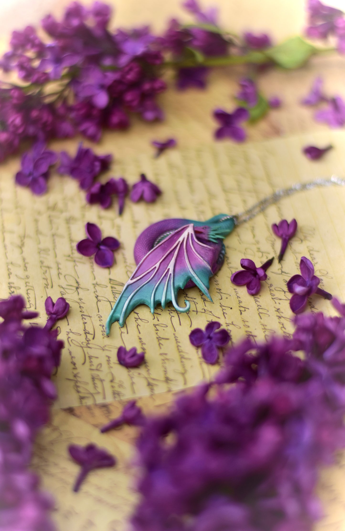 Violet & Teal Fairy Dragon Necklace