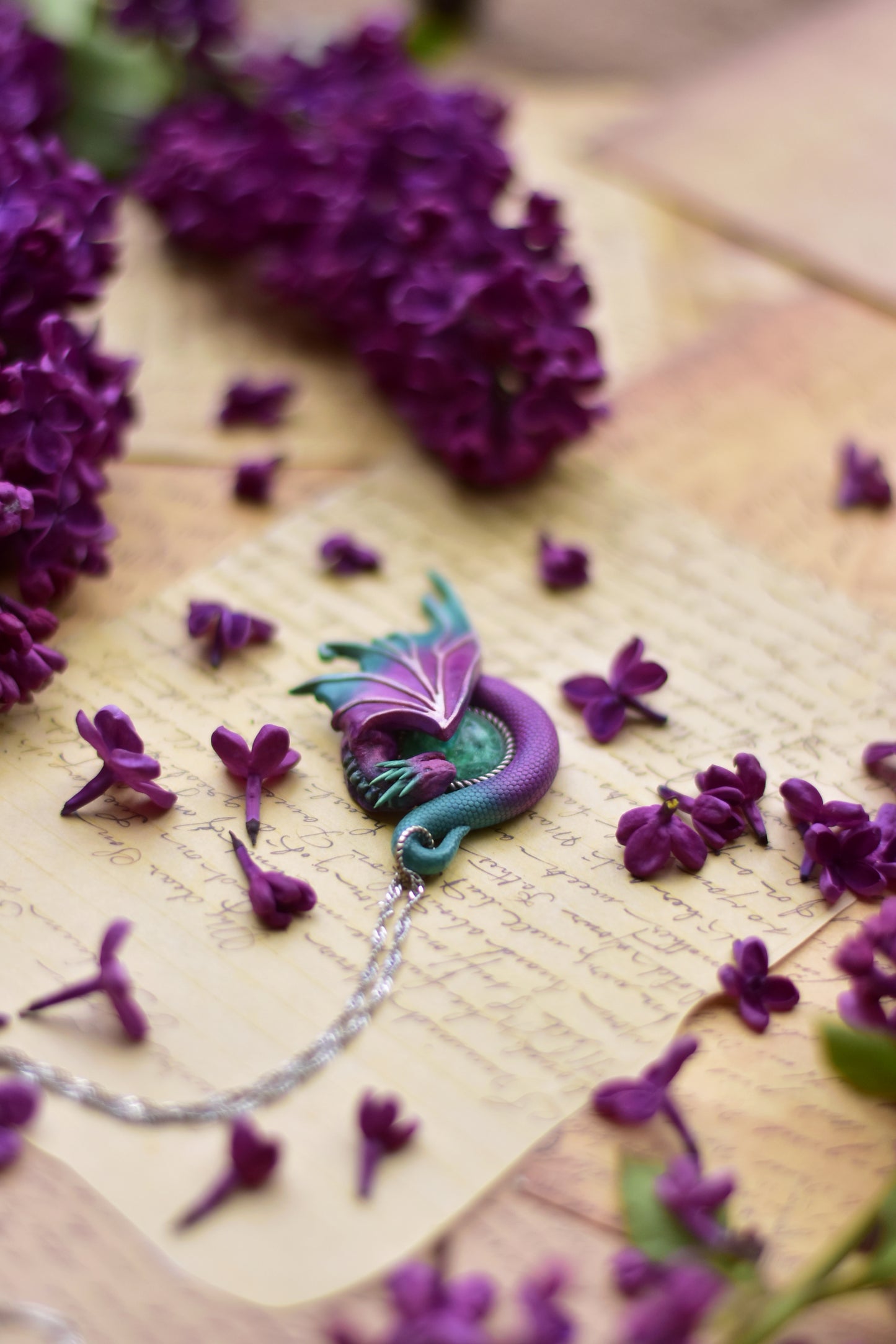 Violet & Teal Fairy Dragon Necklace