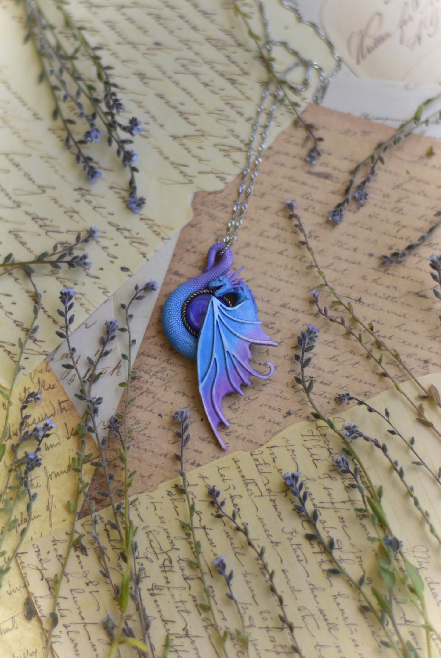 Blue and Lavender Fairy Dragon Necklace