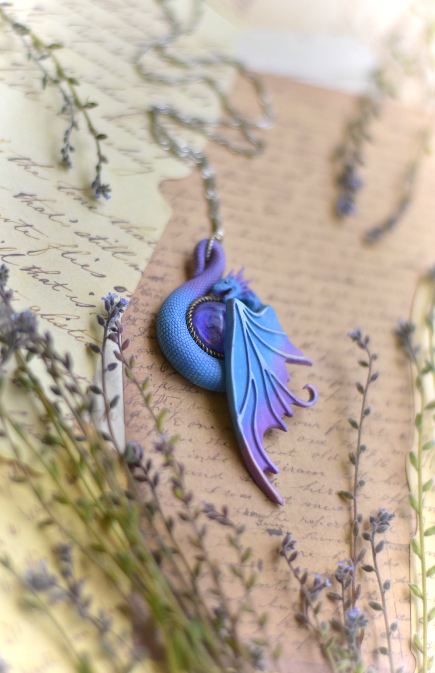 Blue and Lavender Fairy Dragon Necklace