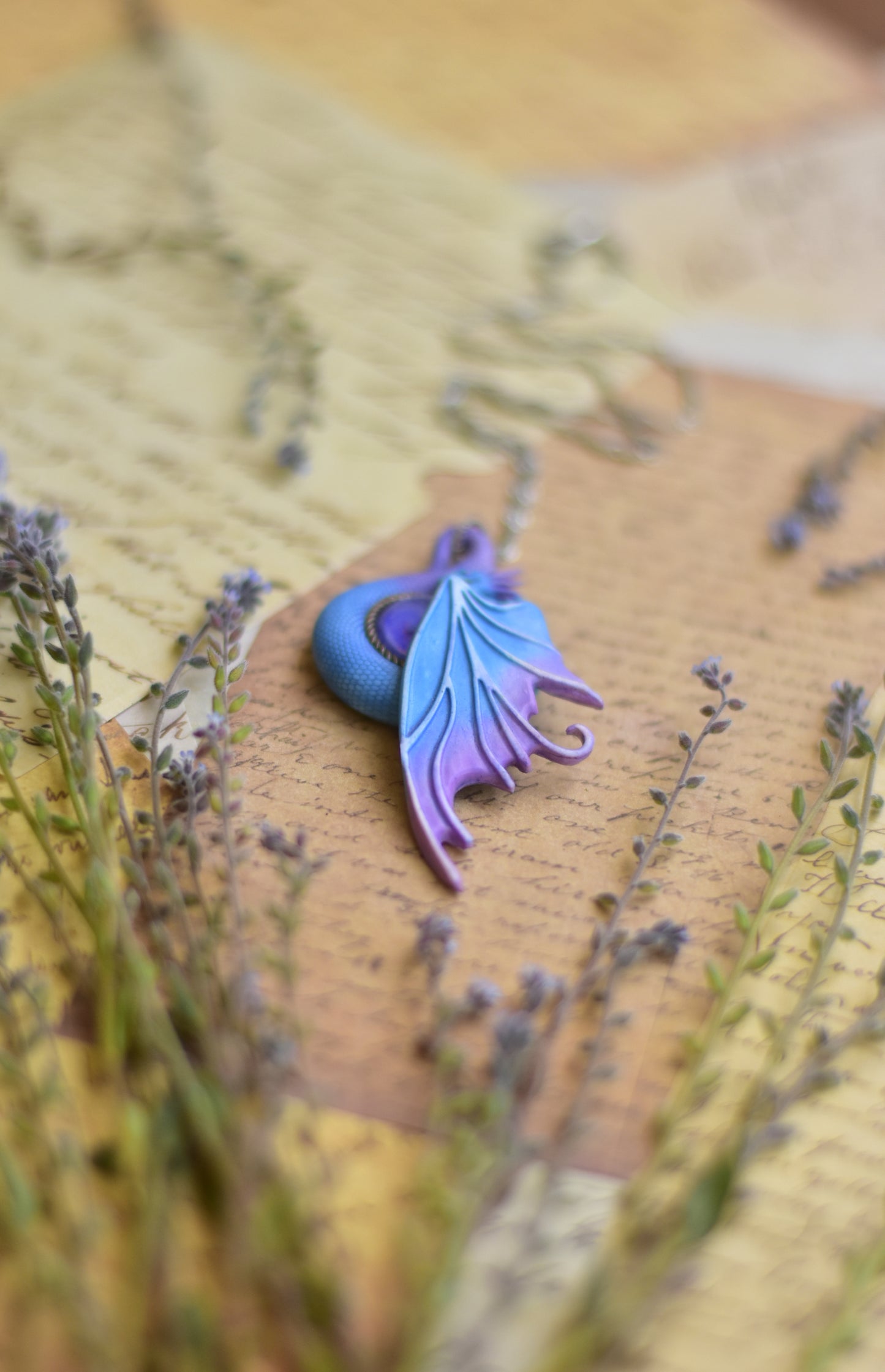 Blue and Lavender Fairy Dragon Necklace