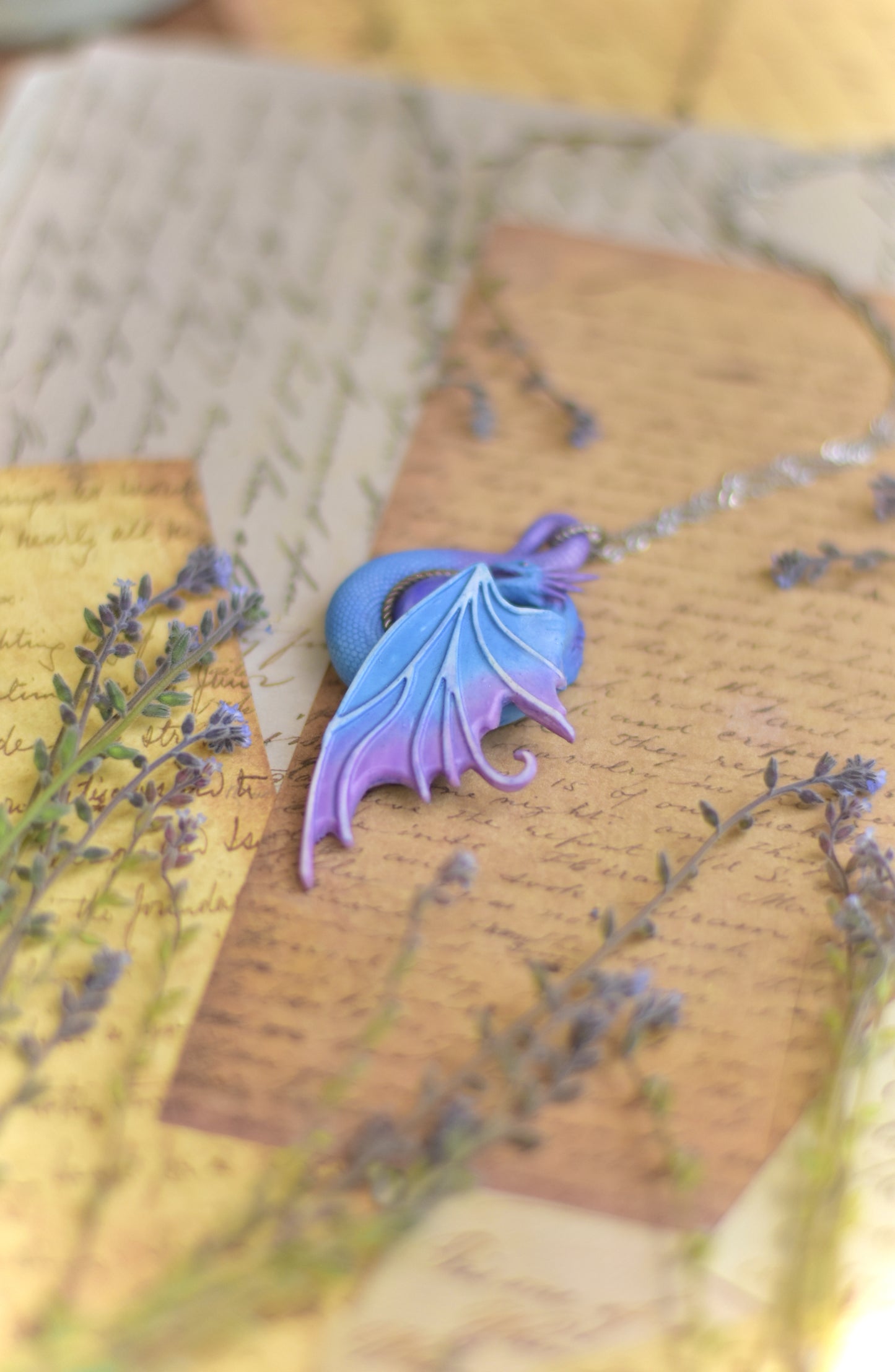 Blue and Lavender Fairy Dragon Necklace
