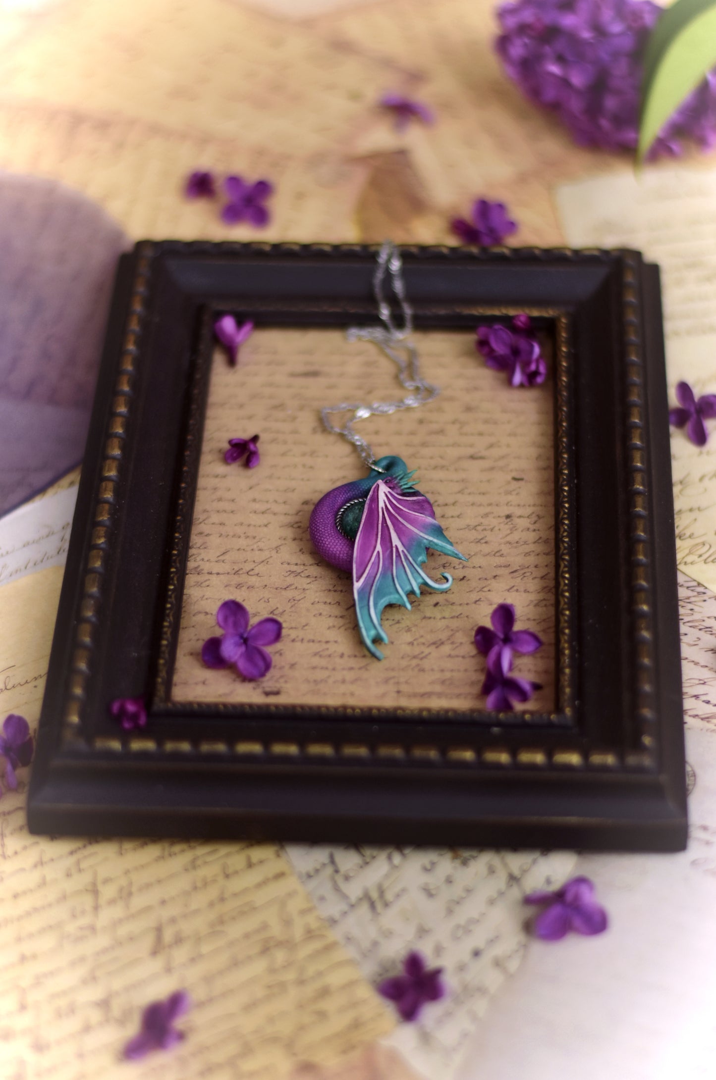 Violet & Teal Fairy Dragon Necklace