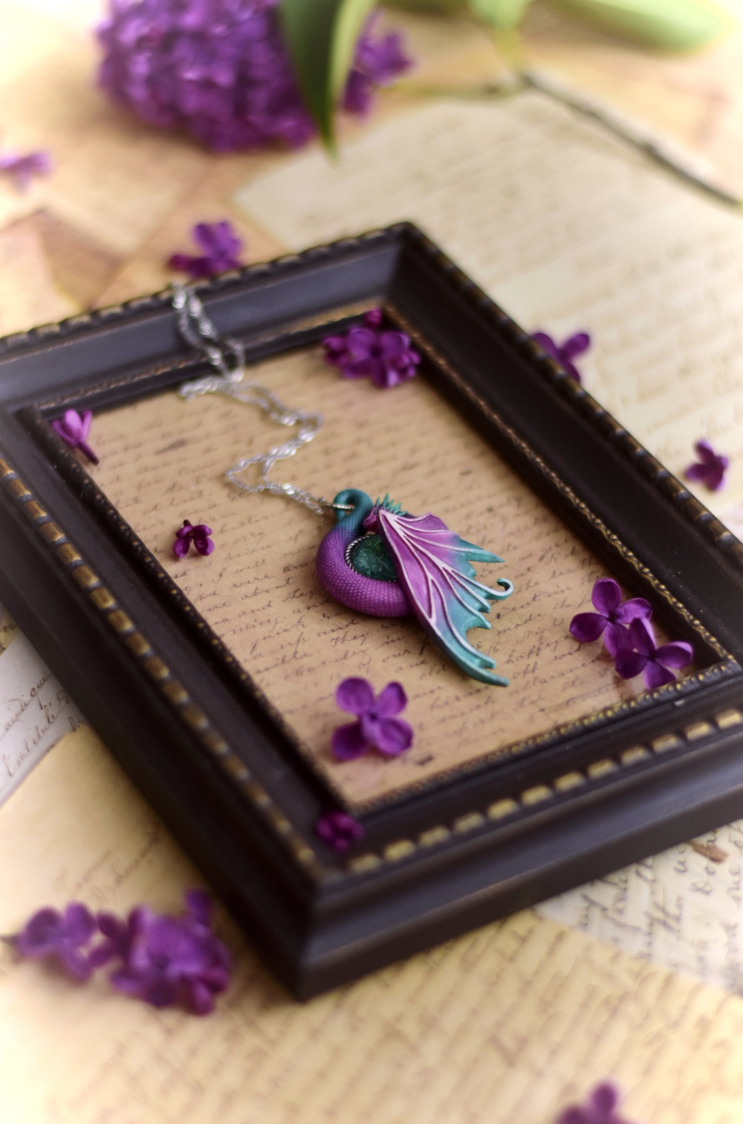 Violet & Teal Fairy Dragon Necklace