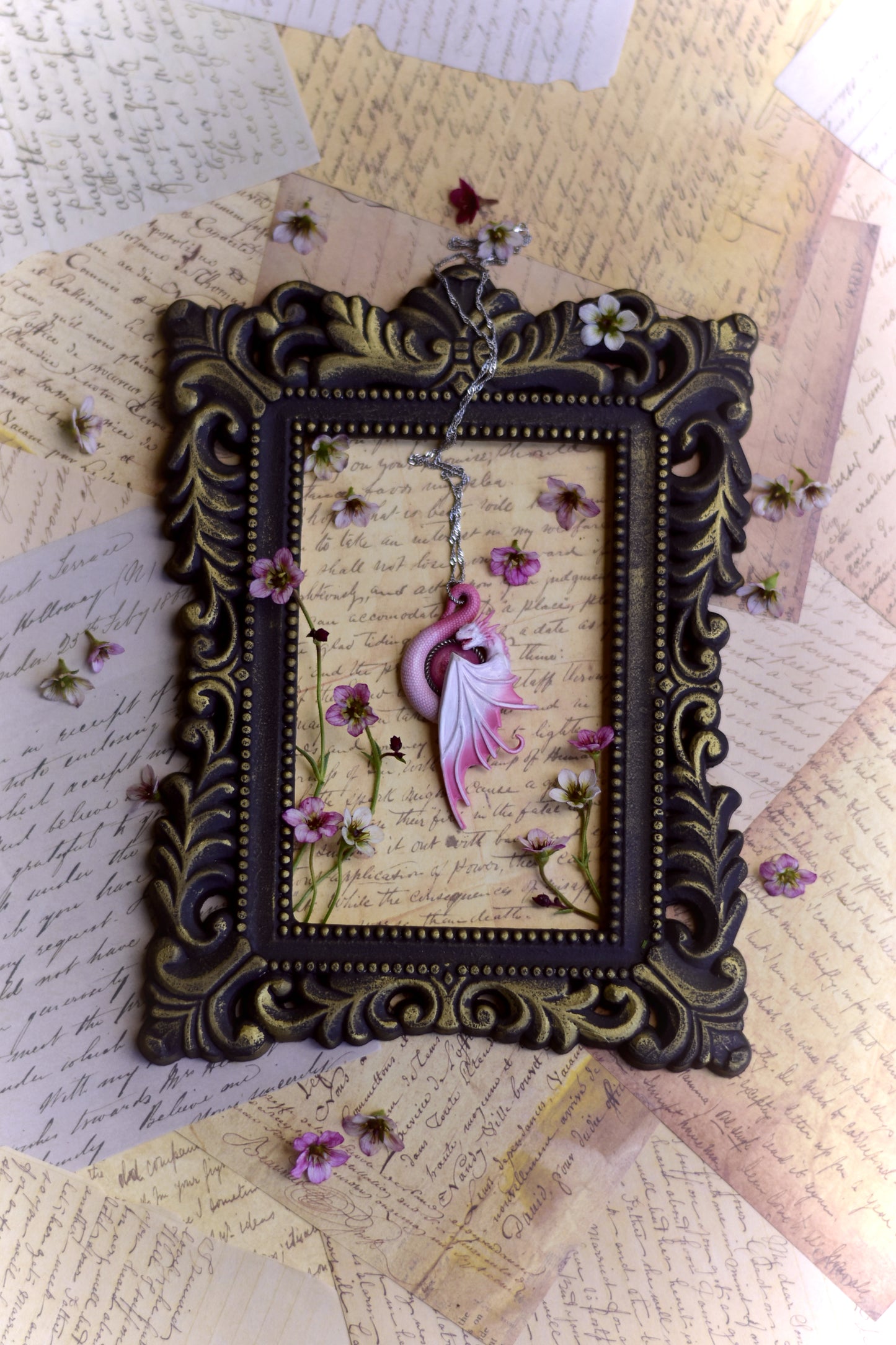 White and Pink Fairy Dragon Necklace