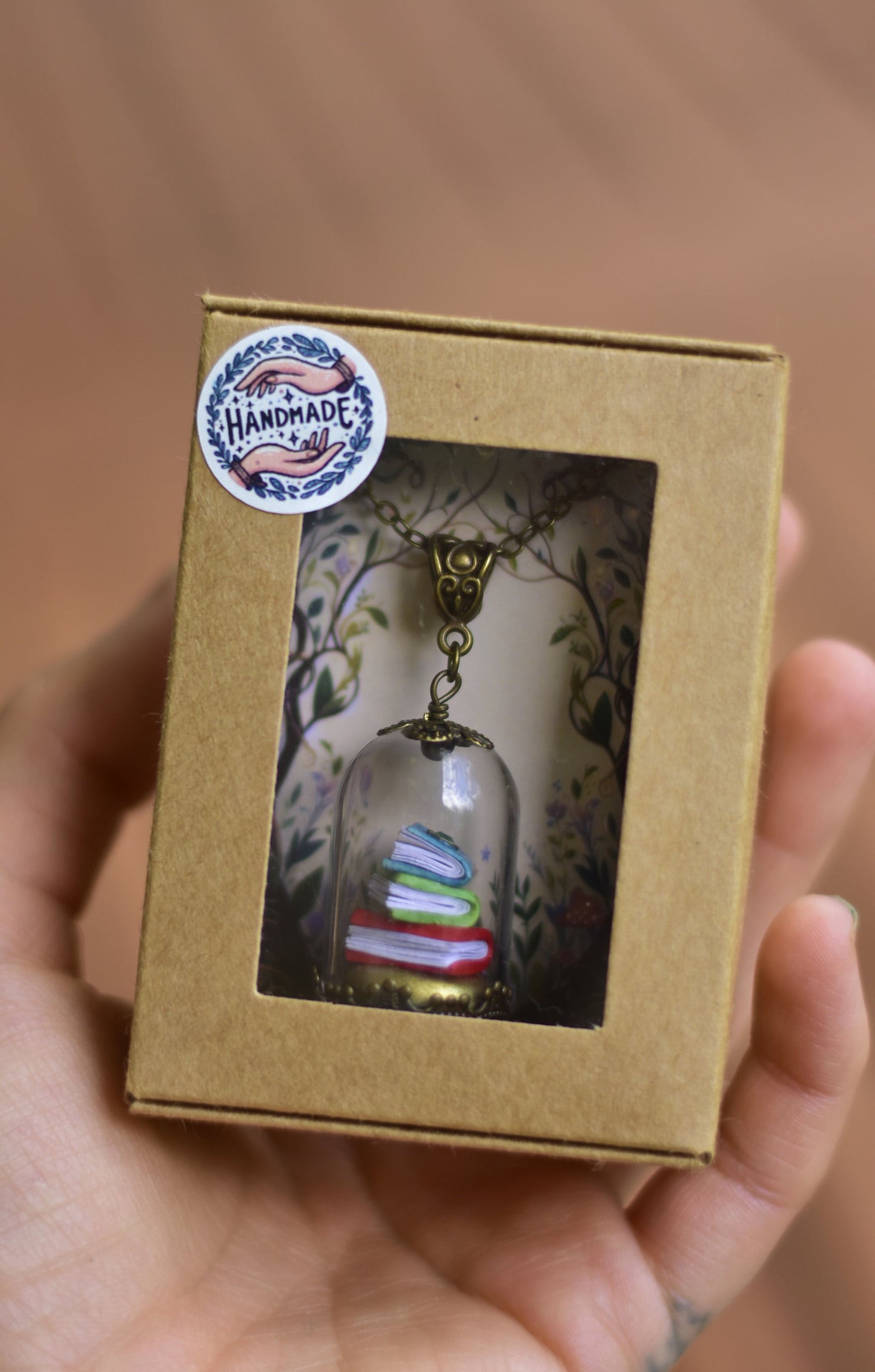 Enchanted Library - Books Under Glass Dome Necklace