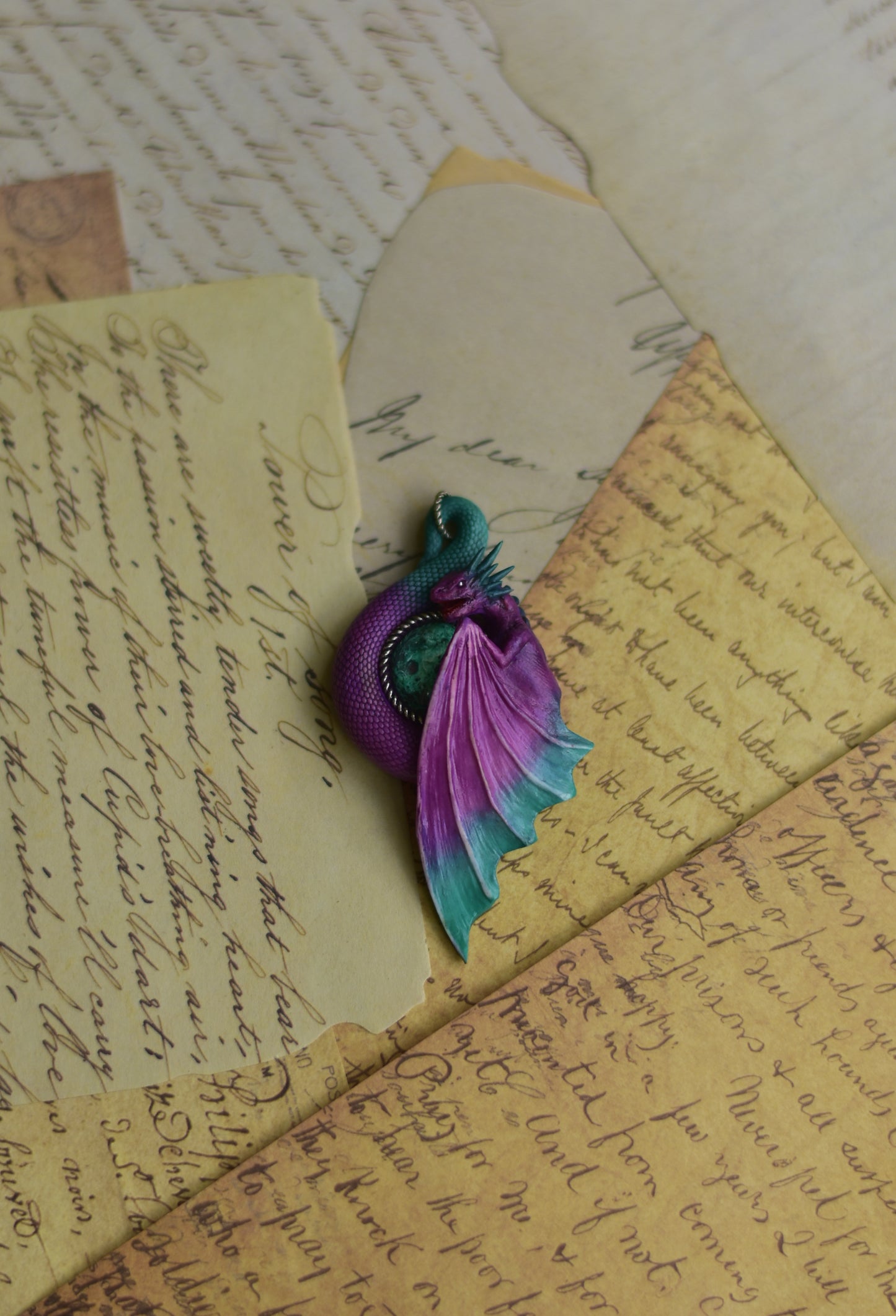Purple and Teal Dragon Necklace