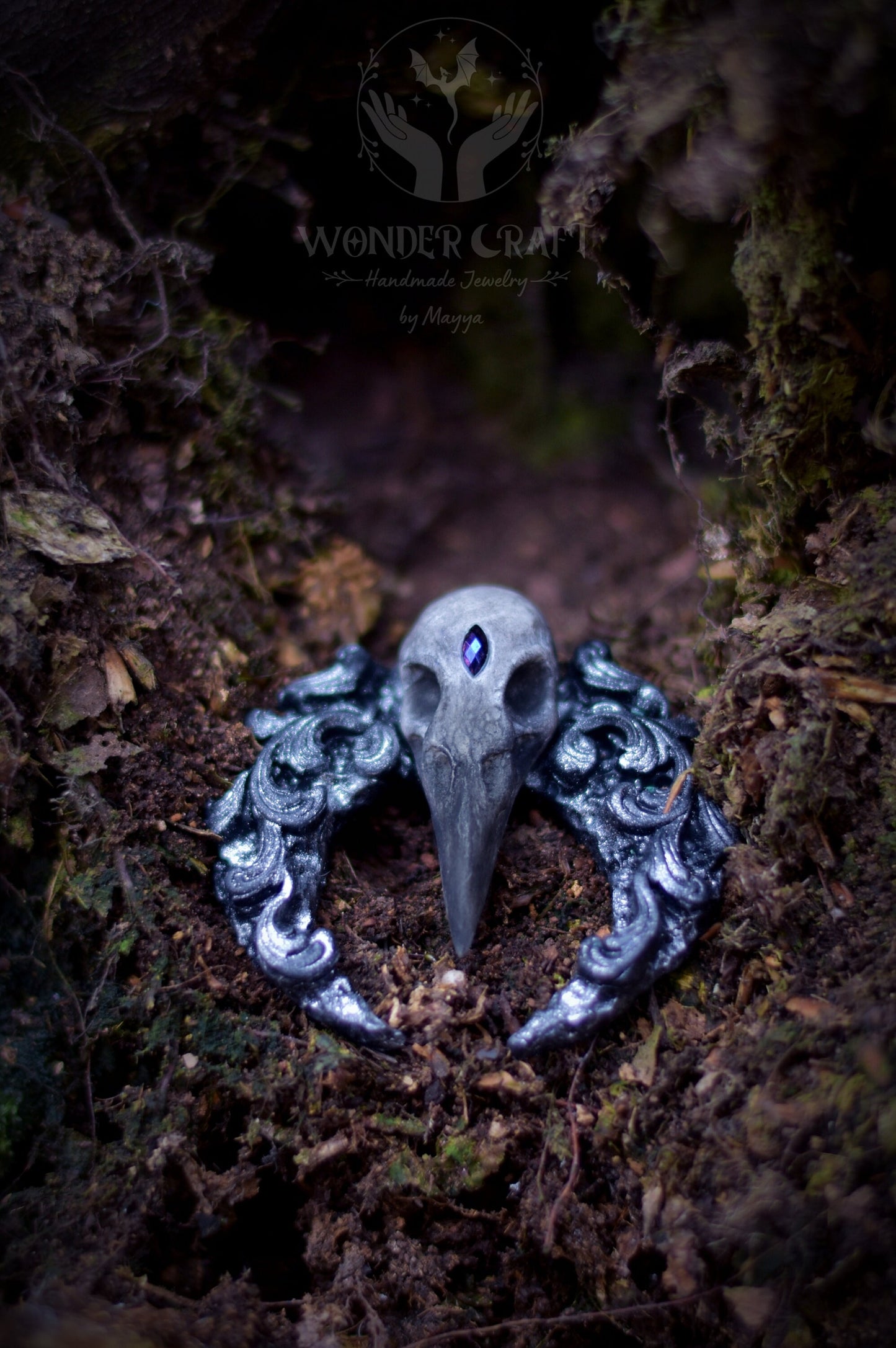 Crescent Moon with Raven Skull Necklace (Varieties)