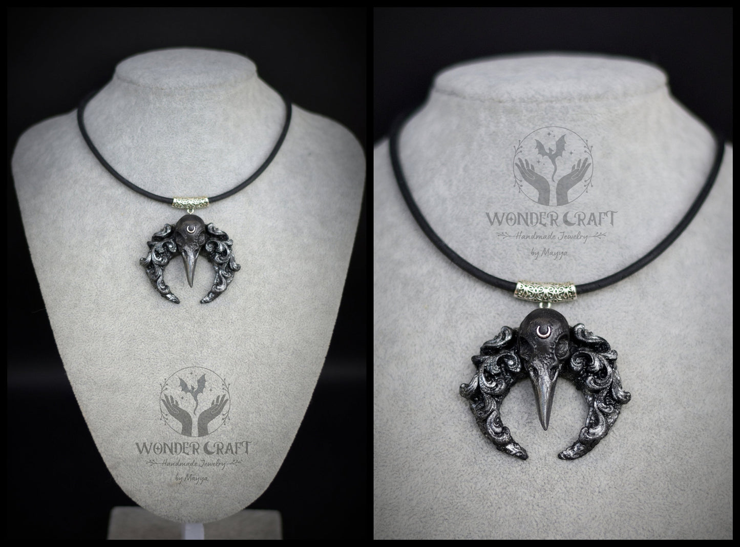Crescent Moon with Raven Skull Necklace (Varieties)
