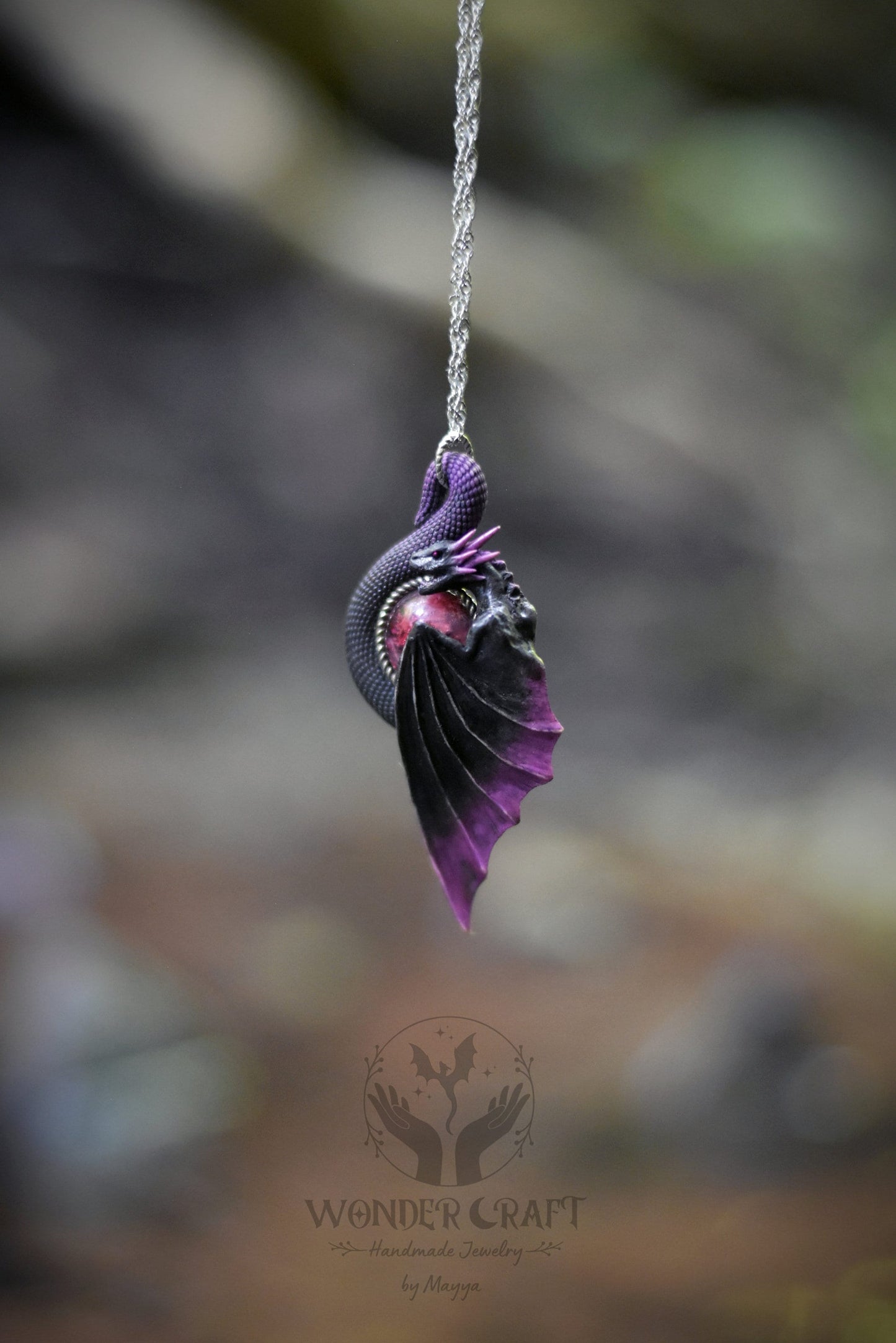 Black and Purple Dragon Necklace