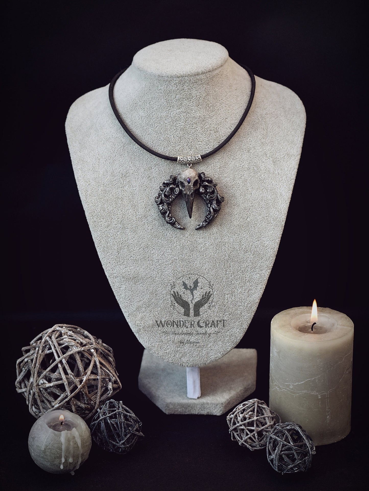 Crescent Moon with Raven Skull Necklace (Varieties)