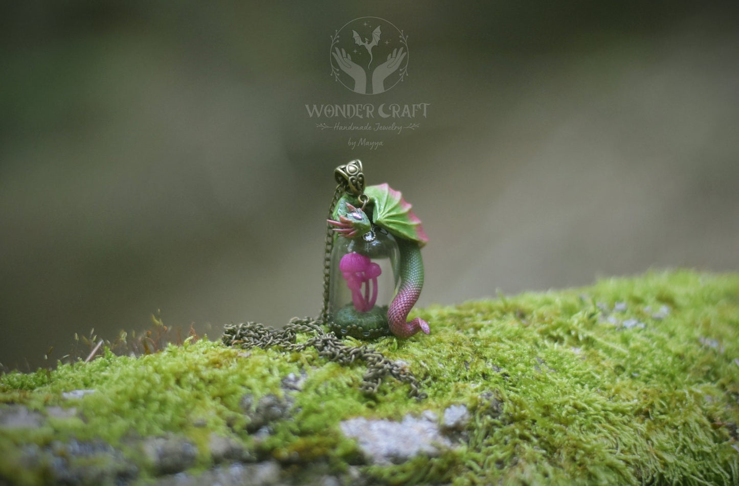Guardian Dragon with Mini Mushrooms Necklace