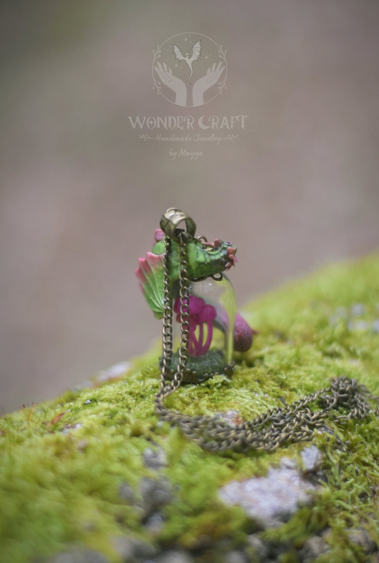 Guardian Dragon with Mini Mushrooms Necklace