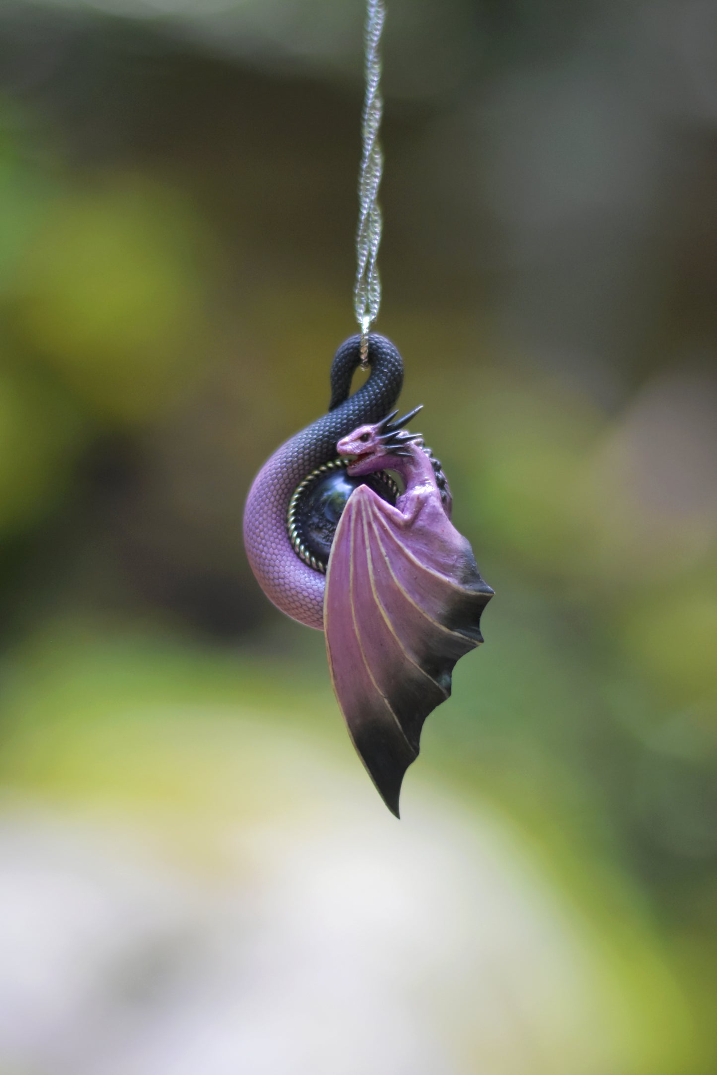 Pink and Black Dragon Necklace