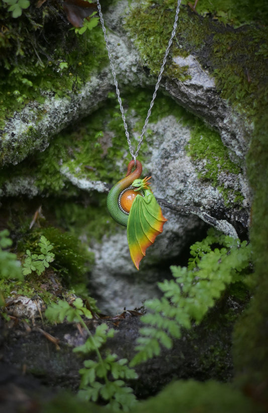 Green and Orange Dragon Necklace