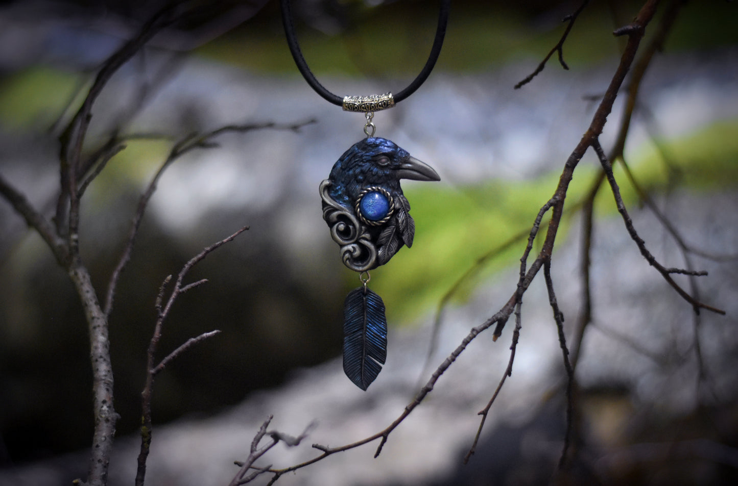 Forest Spirit Guardian Raven Necklace