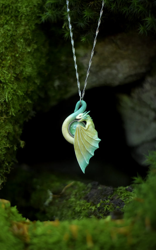 Pale Yellow and Turquoise Dragon Necklace