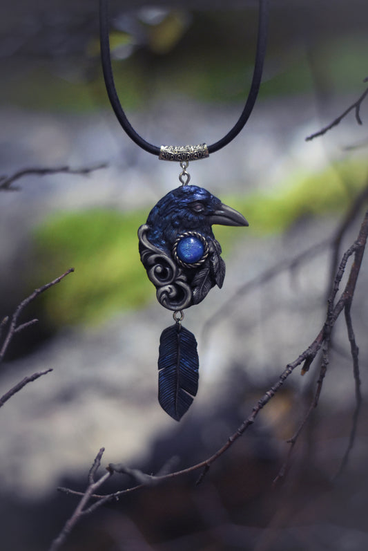 Forest Spirit Guardian Raven Necklace