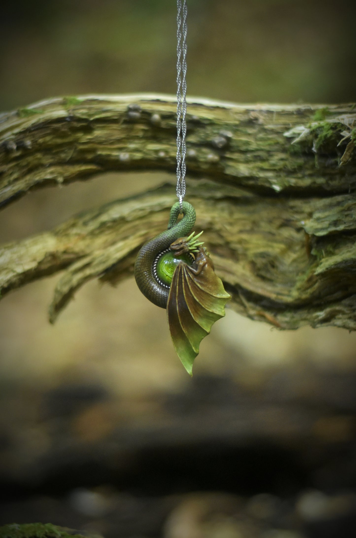 Brown and Green Dragon Necklace