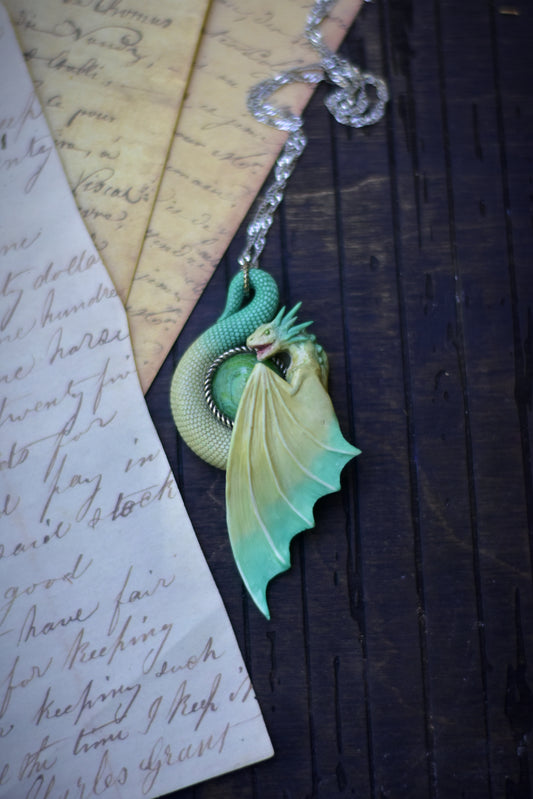 Pale Yellow and Turquoise Dragon Necklace