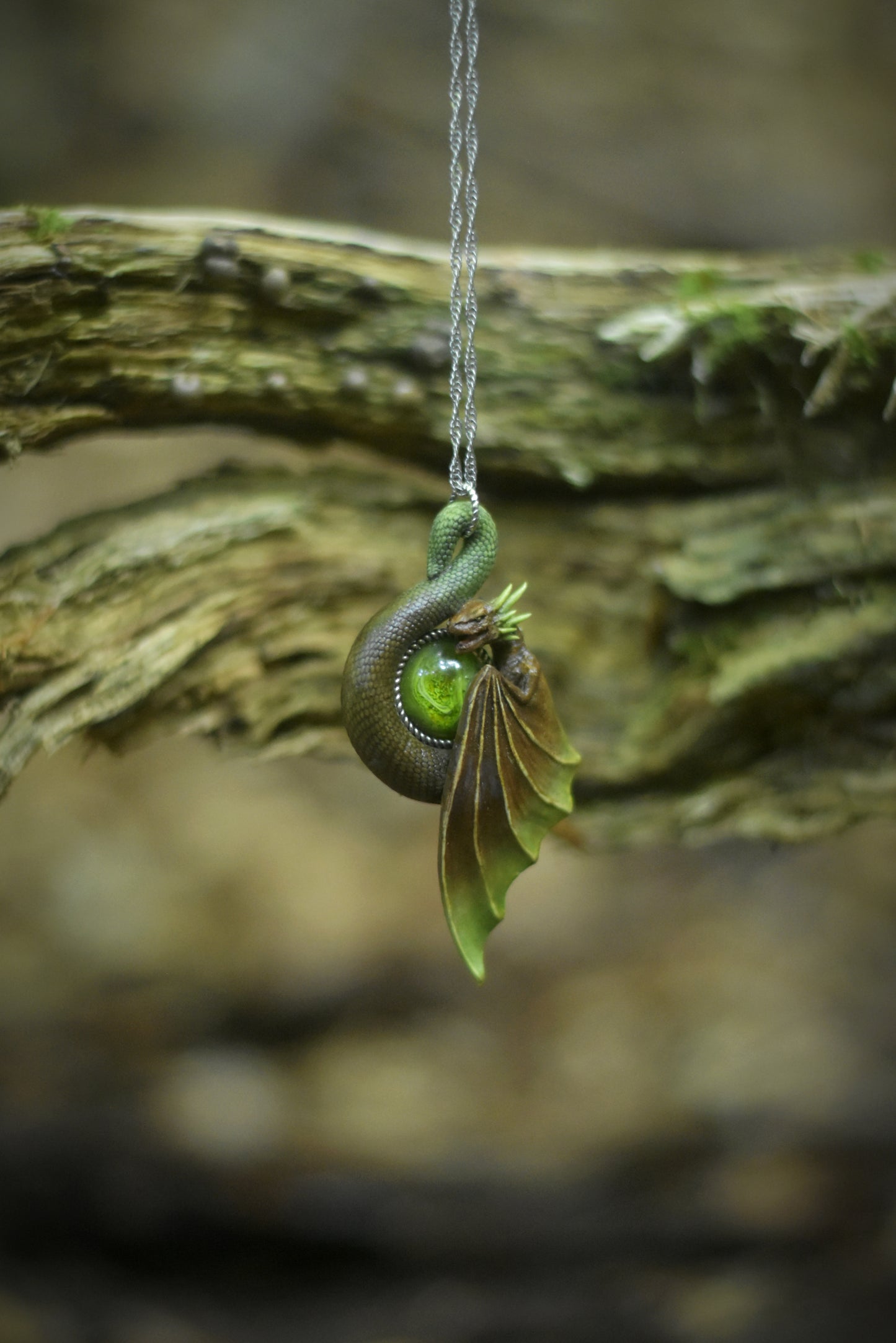 Brown and Green Dragon Necklace