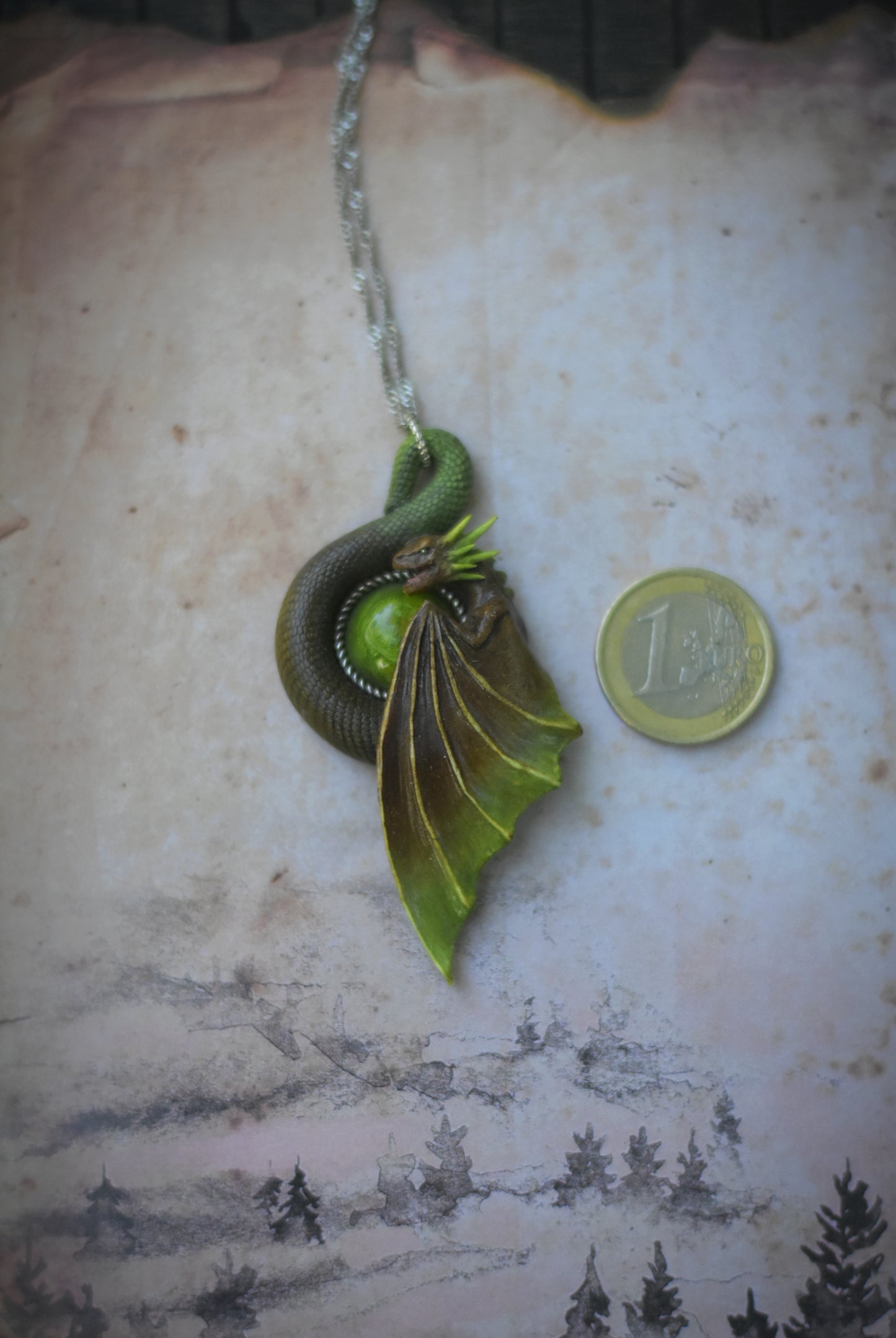 Brown and Green Dragon Necklace