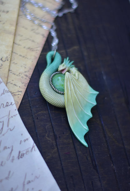 Pale Yellow and Turquoise Dragon Necklace