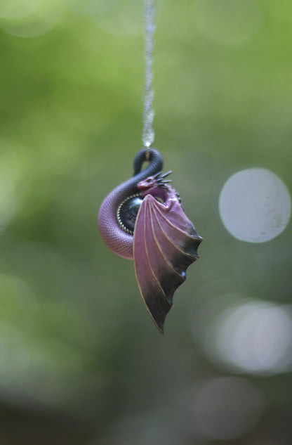 Pink and Black Dragon Necklace