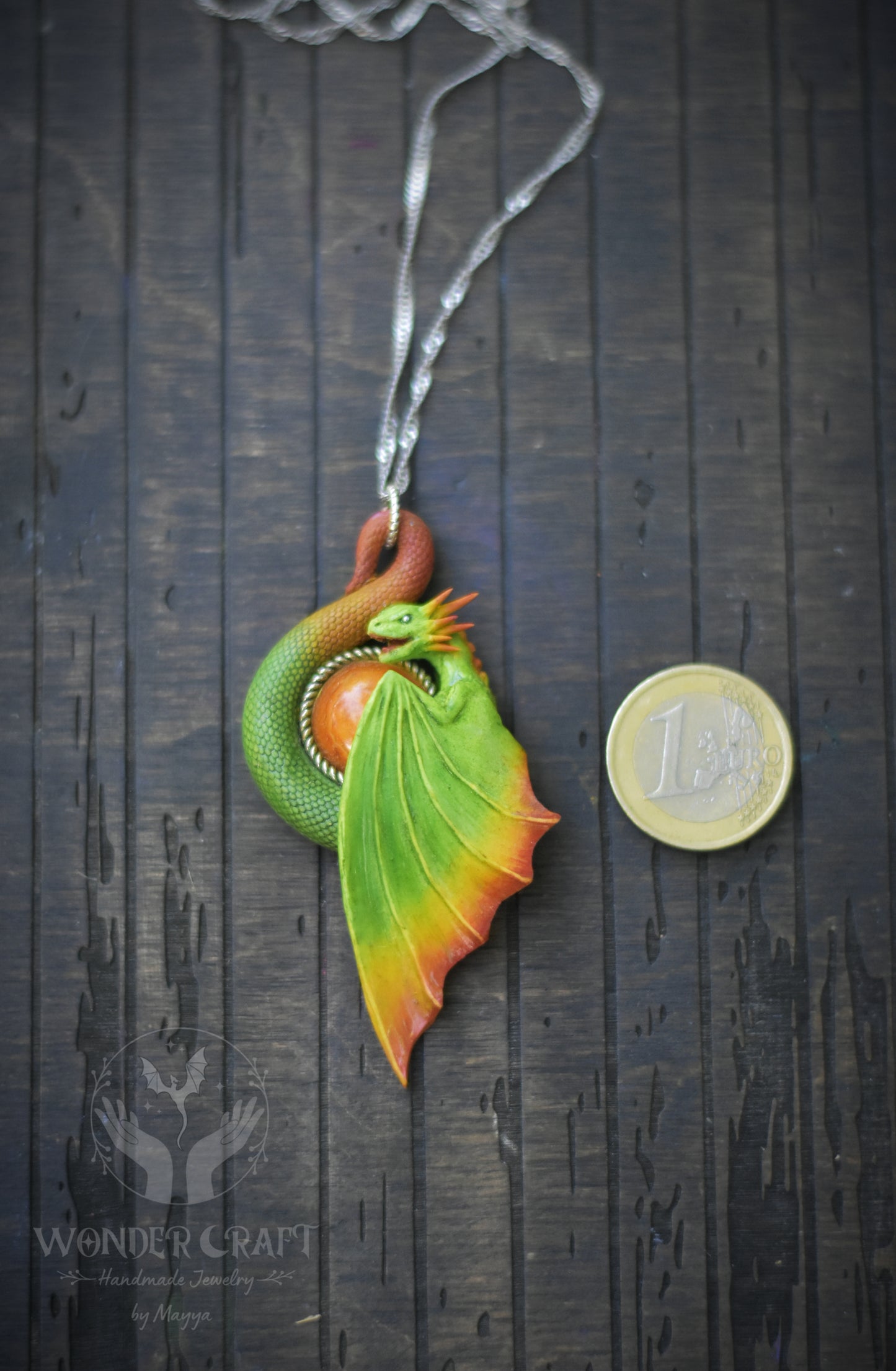 Green and Orange Dragon Necklace