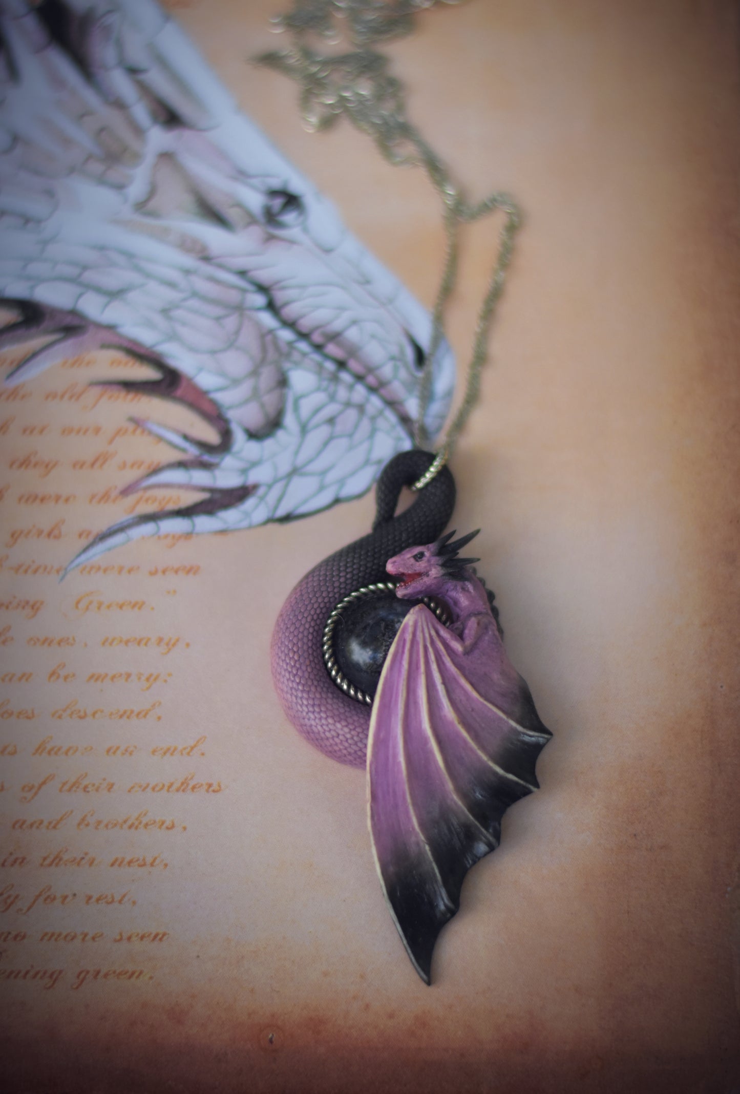 Pink and Black Dragon Necklace