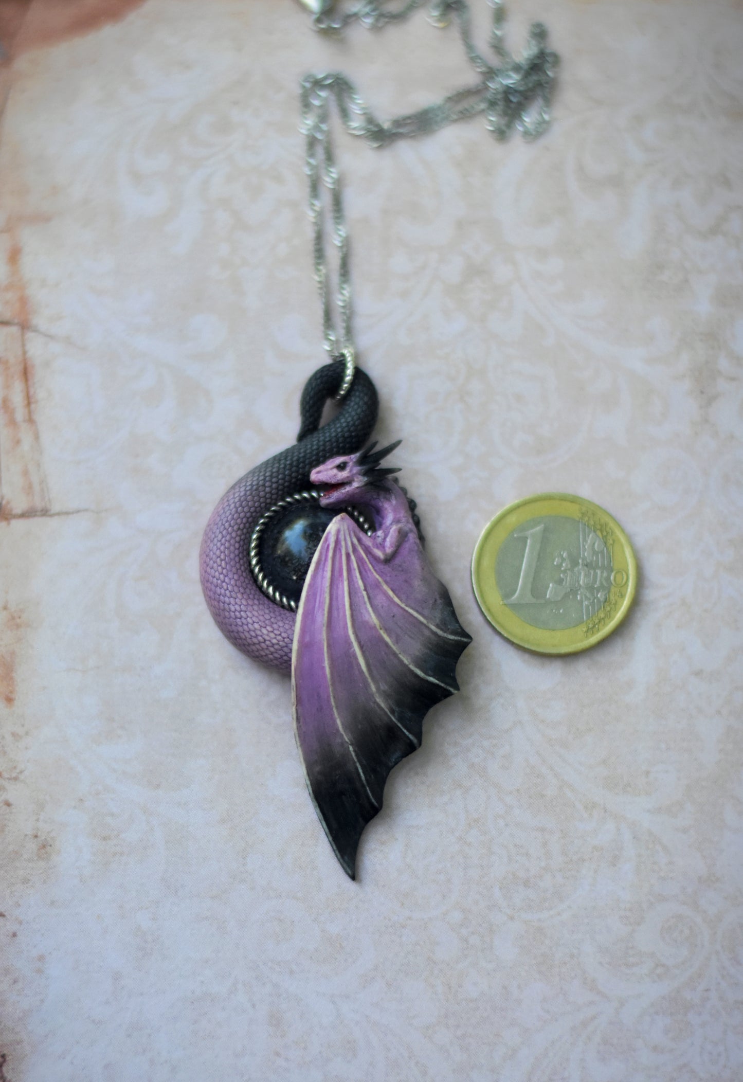 Pink and Black Dragon Necklace