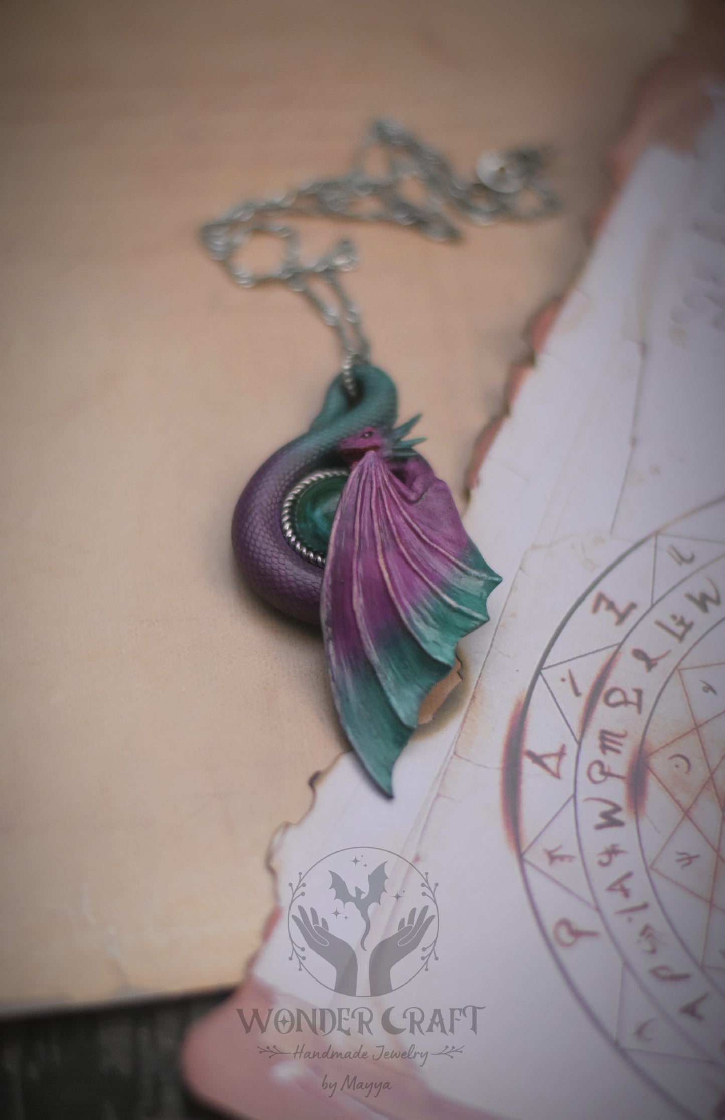 Purple and Teal Dragon Necklace