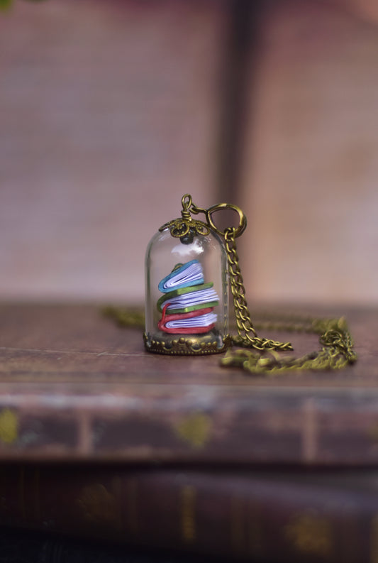 Enchanted Library - Books Under Glass Dome Necklace